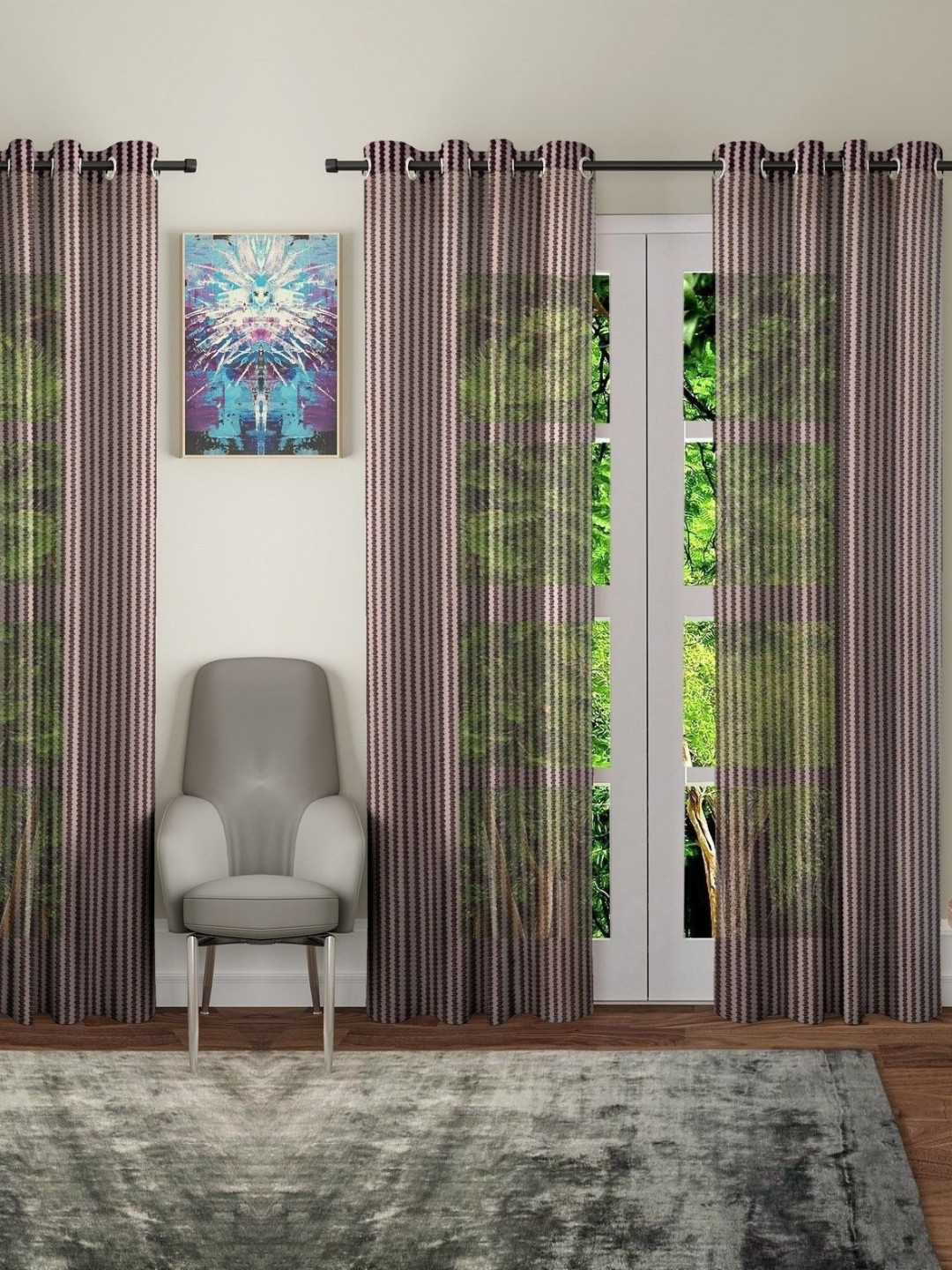 BELLA TRUE Brown & Transparent 4 Pieces Transparent Door Curtains