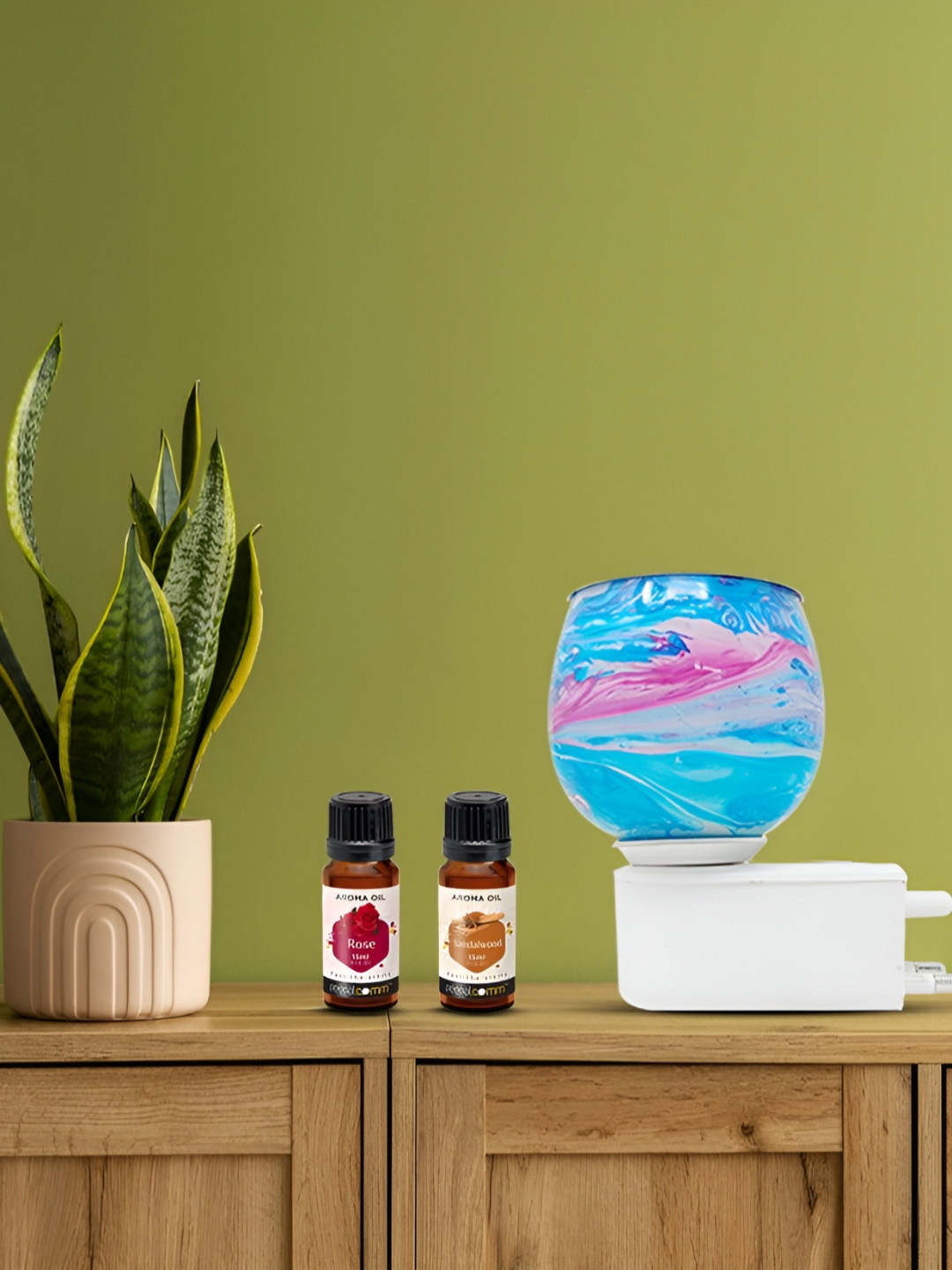 PEEPALCOMM 3Pc Blue & White Marble-Printed Electric Aroma Oil Diffuser With Scented Oils