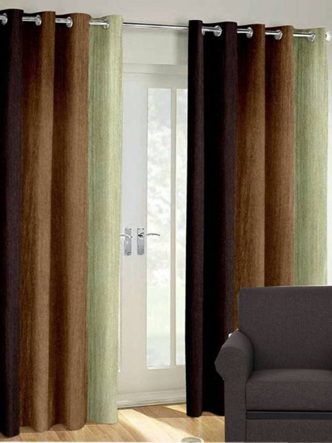BELLA TRUE Brown And Sea Green 2 Pieces Regular Long Door Curtains