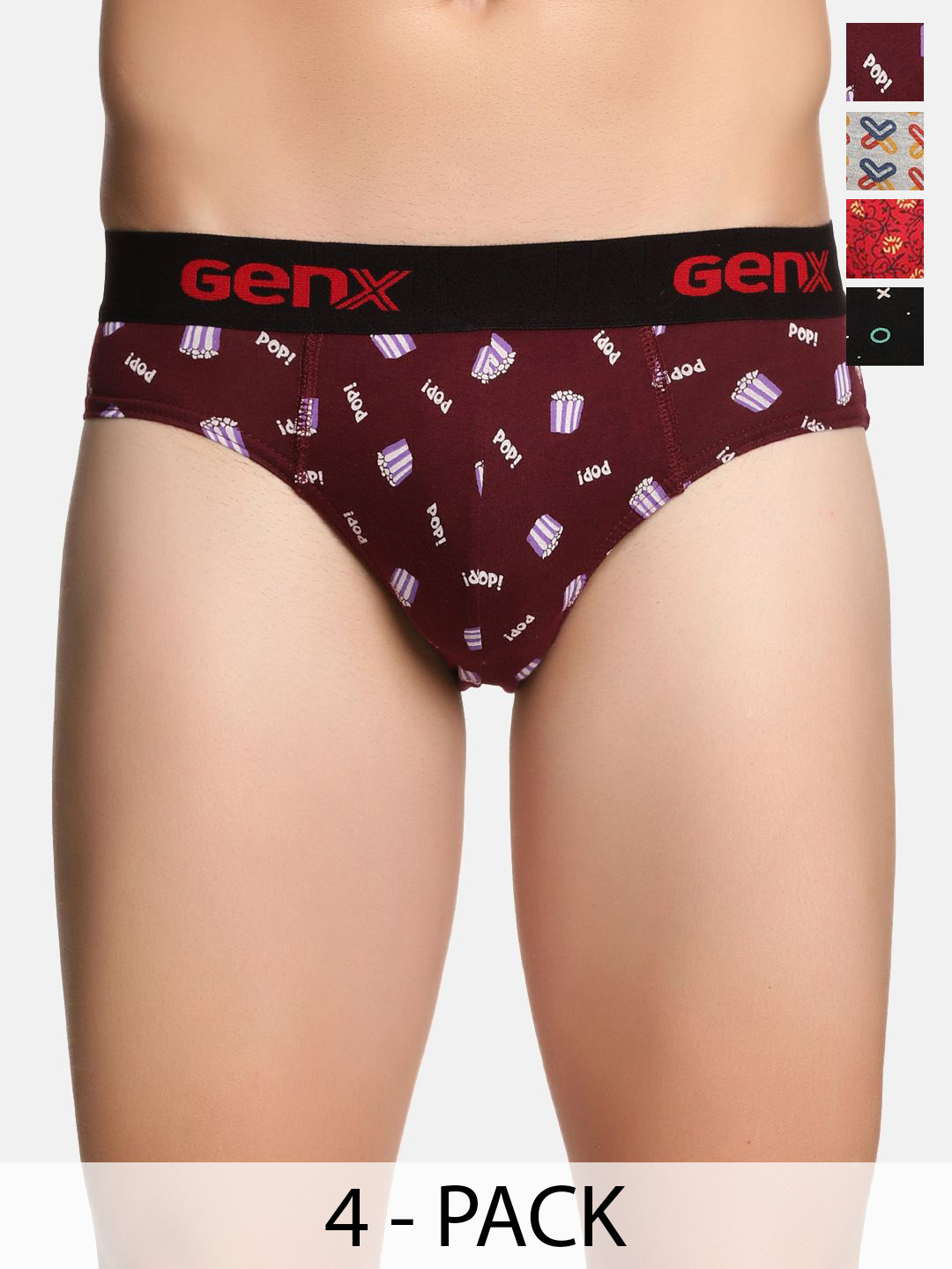 Genx Men Pack Of 4 Printed Low-Rise Basic Briefs Genx-Jazz-Printed-Brief-4