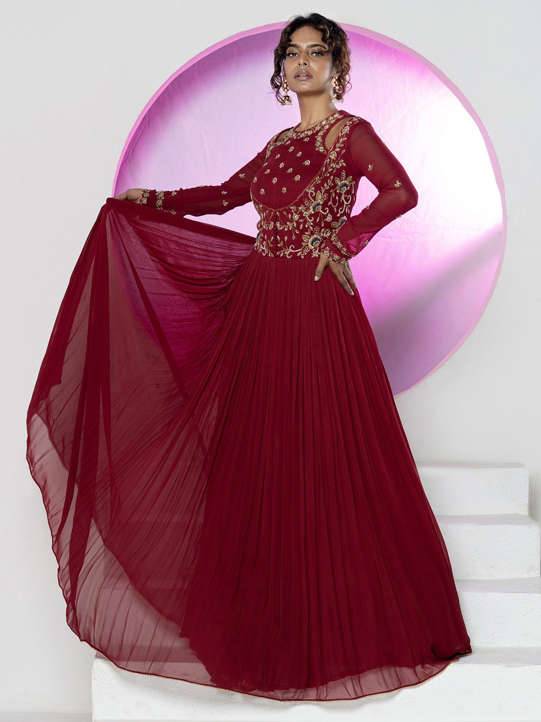 GloballyRonakRBafna Regal  Women Ethnic Embroidered Sequined Round Neck Gown Maxi Dress