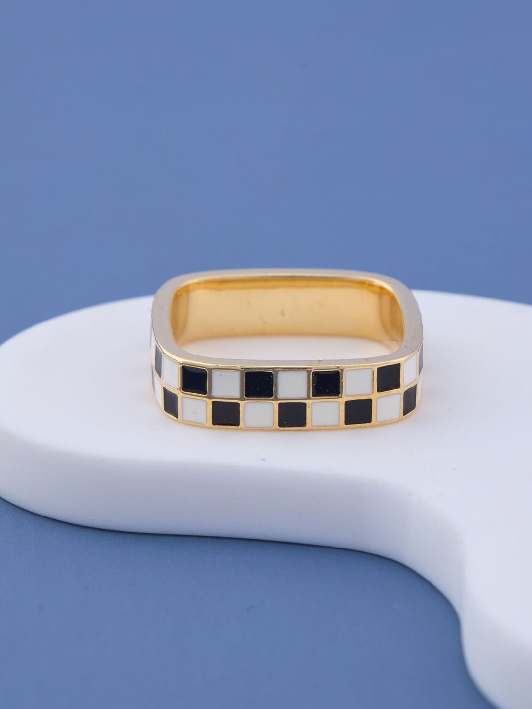 GC PREMIUM JEWELLERY  Gold-Plated Checkered Finger Ring