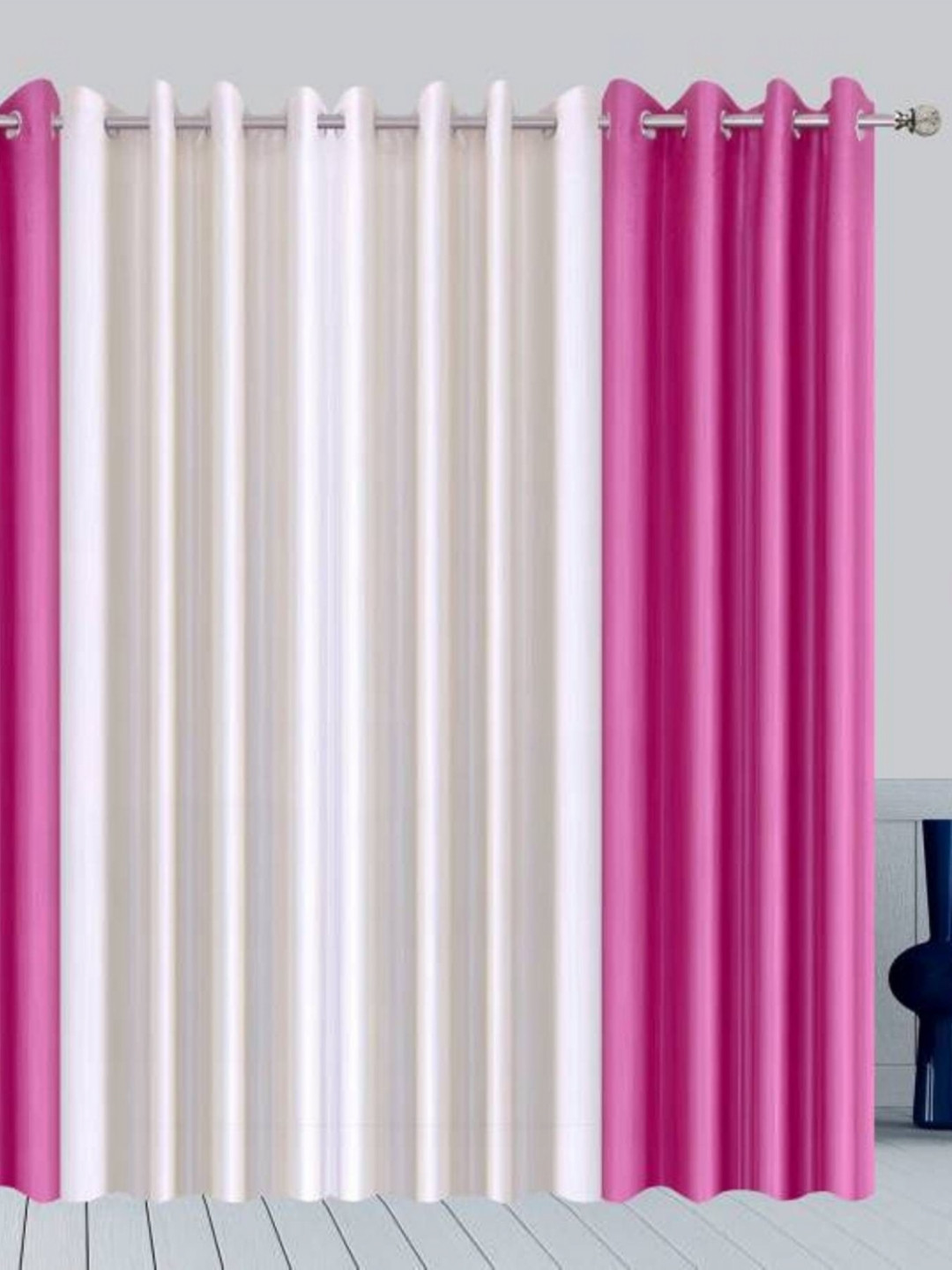 BELLA TRUE Pink & White 4 Pieces Eyelet Fitted Door Curtains