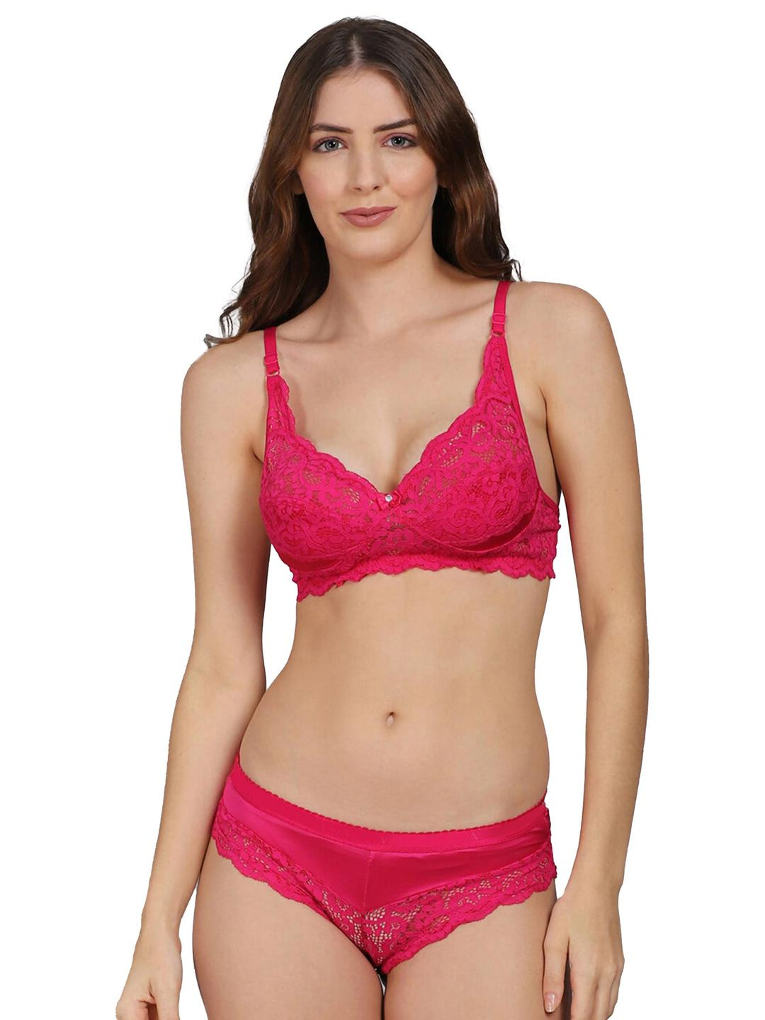 Women Red Net Bra Panty Set for Lingerie Set Undergarments Pack of 1