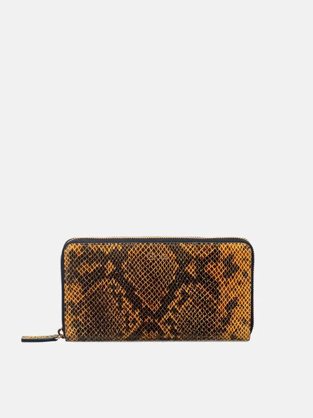 GIOIA Women Yellow Leather Faux Python Ziparound Clutch with RFID
