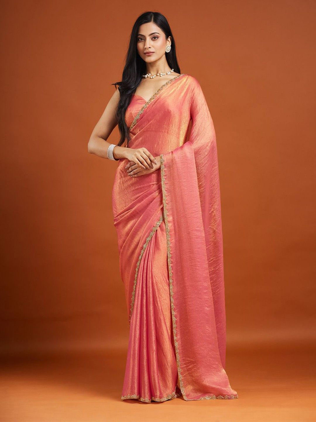 Moksha Trends Shimmer Banarasi Saree with Beads and Stones Border