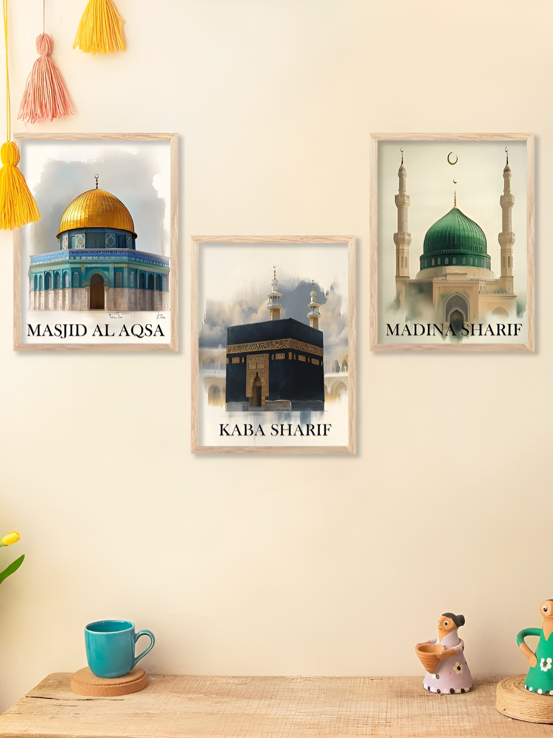 Kotart Brown & Green 3 Pieces Islamic Wooden Wall Arts