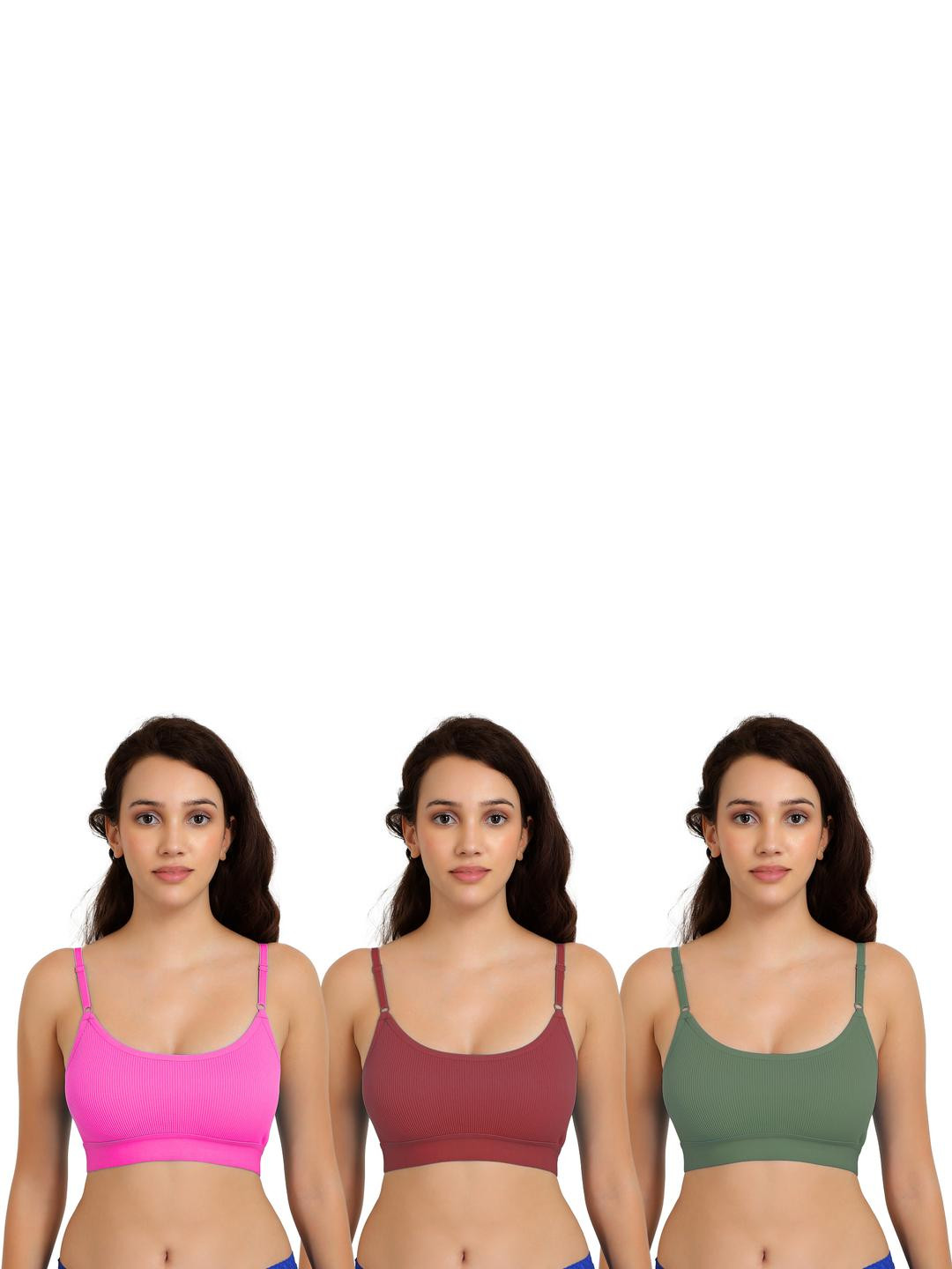 Women Cotton Pink,Maroon,Green Non Padded Non-Wired Lingerie Bra Sport wear Gym Crop Tank Top