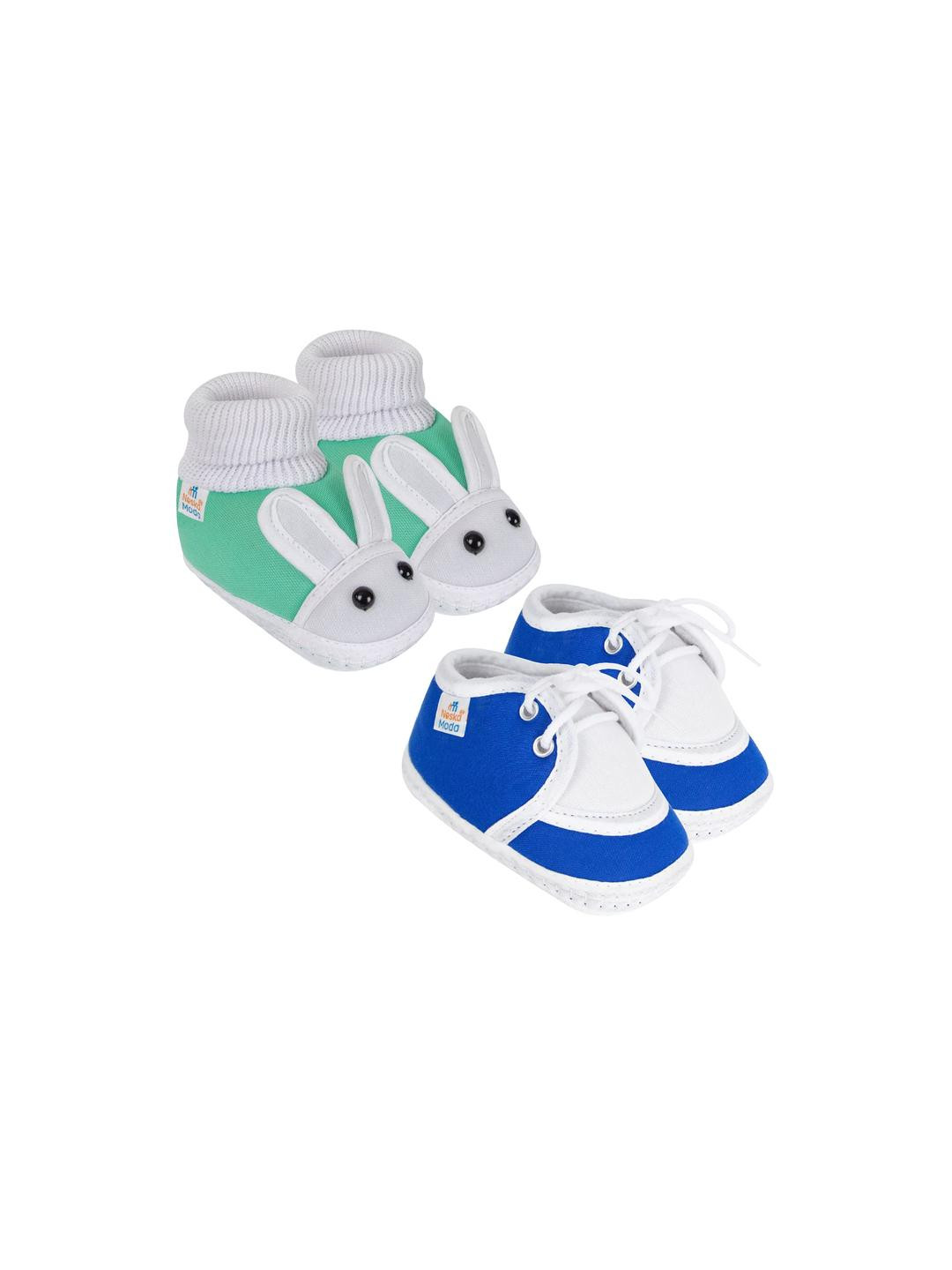 Neska Moda 3 To 12 Months Infant Booty Combo 2 Pair Baby Skin Friendly Cotton Butterfly Booties (Toe to Heel Length - 12 cm, Light Green, Blue)