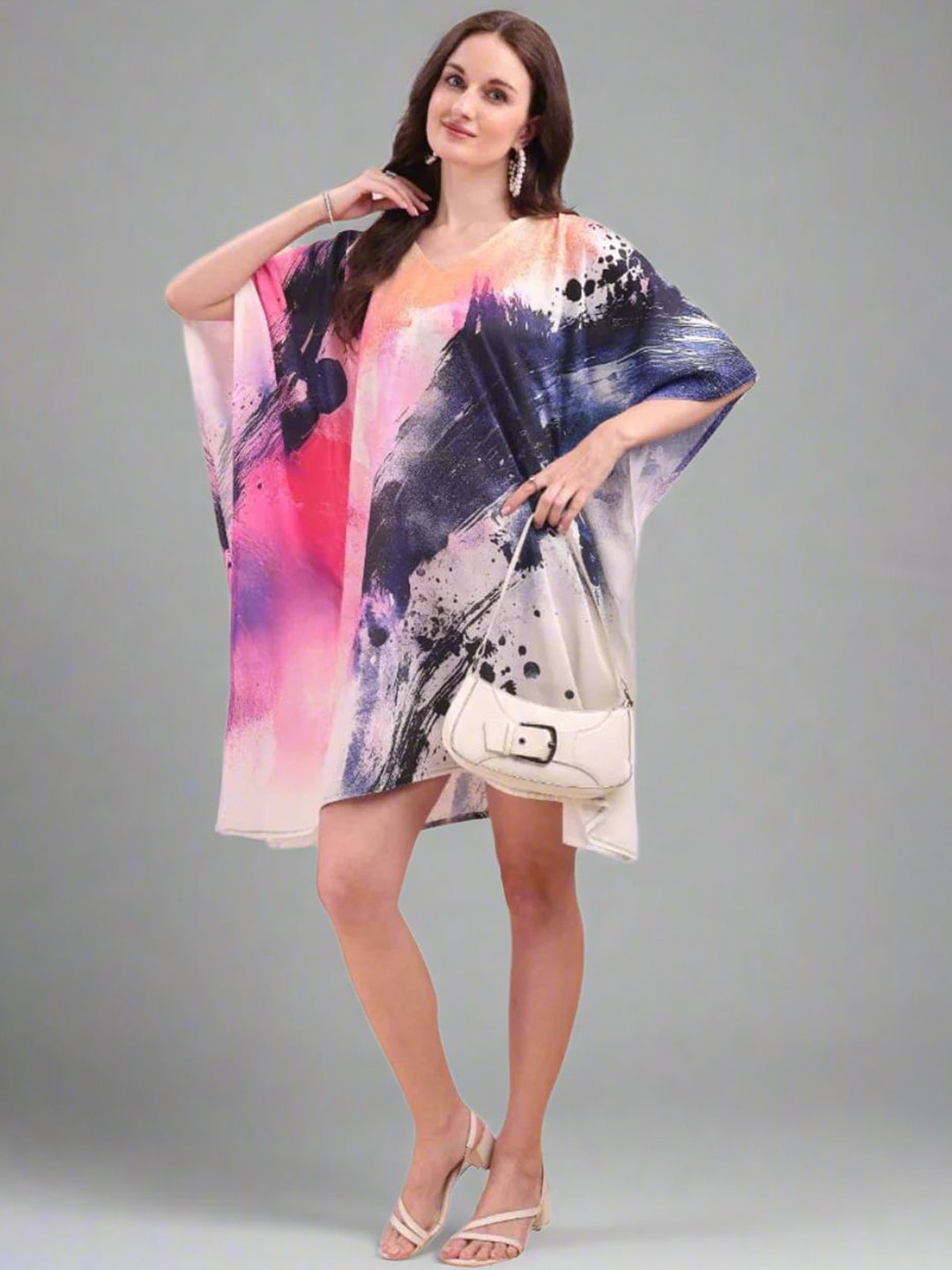SWI Stylish Abstract Printed Short Kaftan Dress