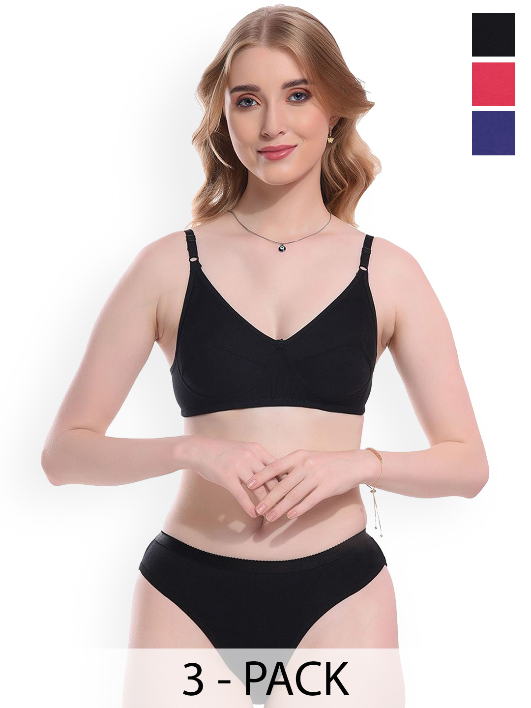 Samvar Pack Of 3 Non Padded Lingerie Sets Ruchi-Set_B,P,Bl