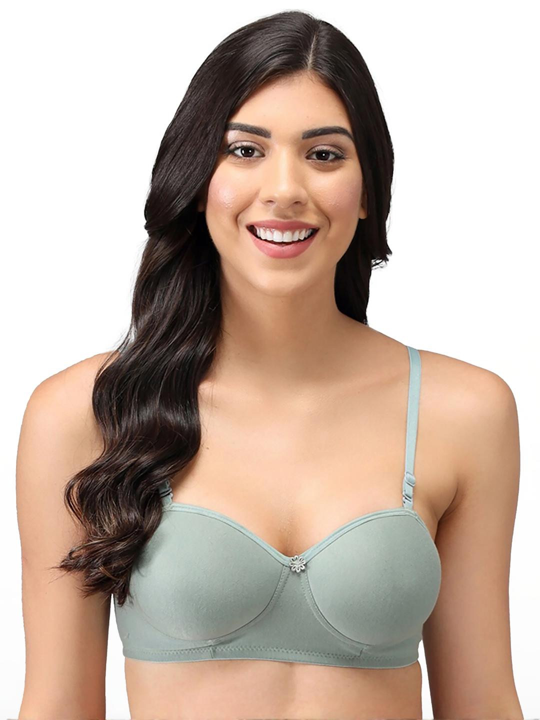 Women Cotton Green Padded Non-Wired Lingerie Bra Sport wear Gym Crop Tank Top