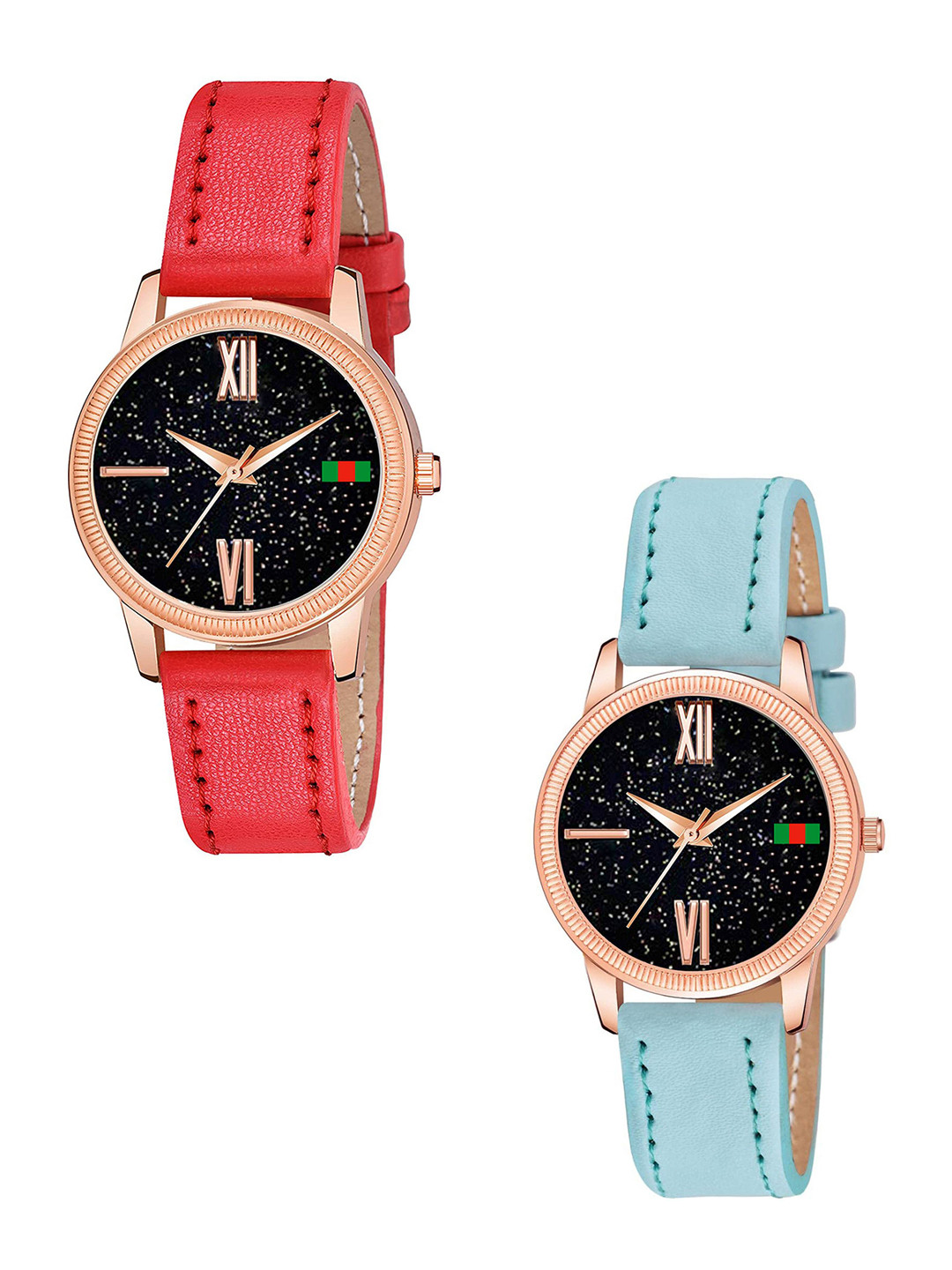 Gopal Shopcart Unisex Pack of 2 Embellished Analogue Watch C25RG Roman RED SKUBLU L