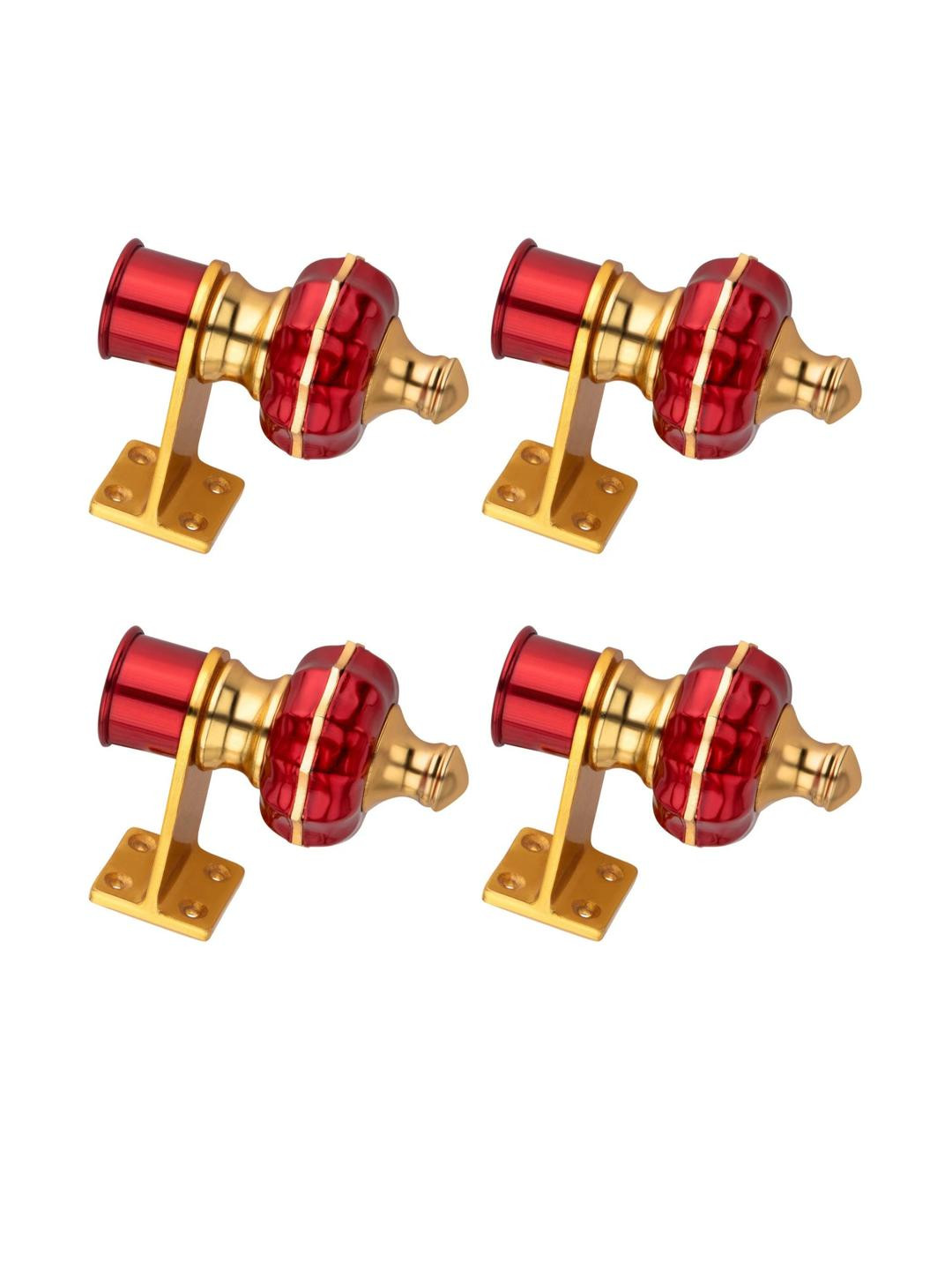 Ghazian Red, Gold Curtain Knobs, Rod Rail Bracket Metal (Pack of 4)