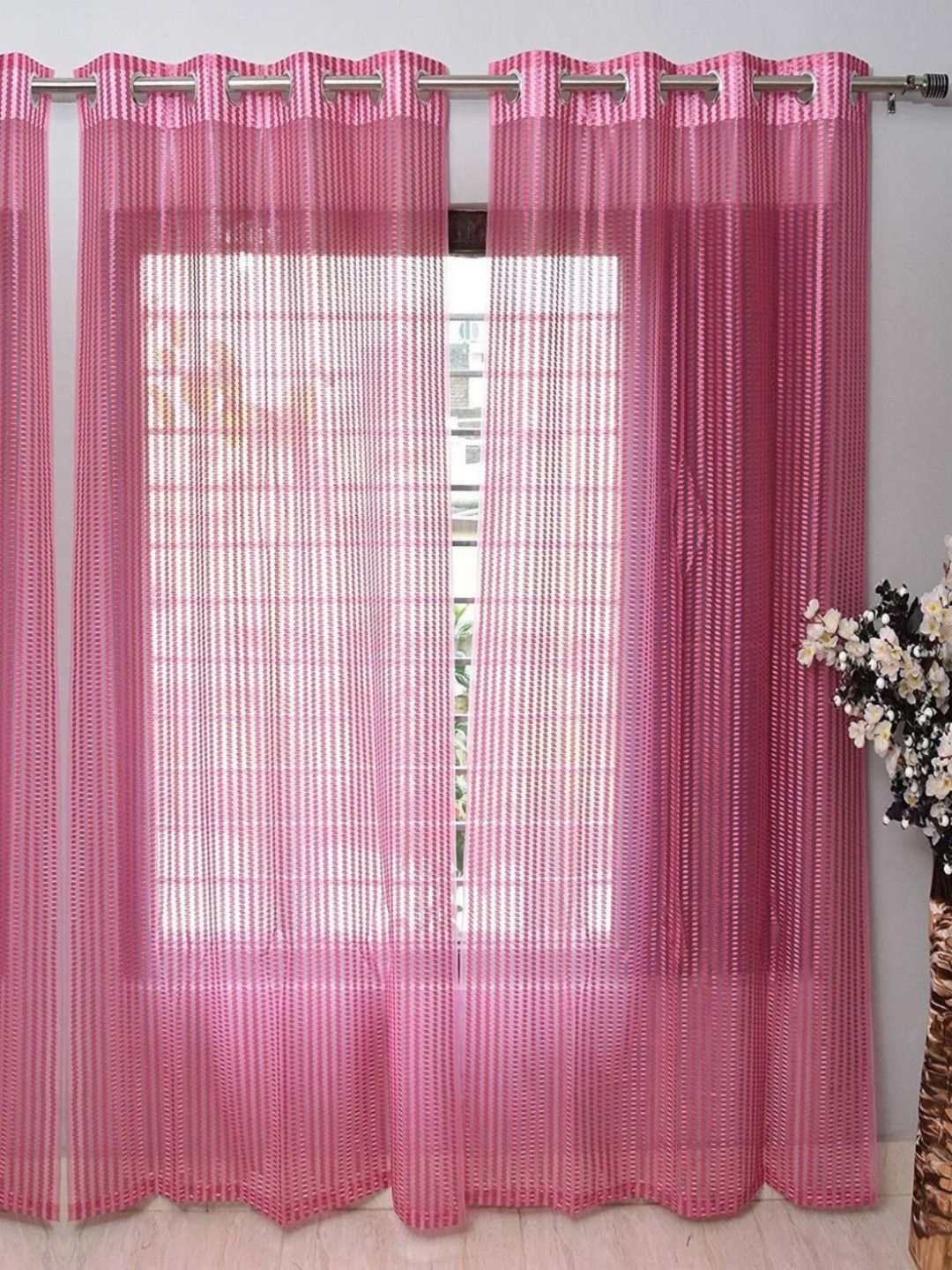 BELLA TRUE Pink 4 Pieces Sheer Door Curtains