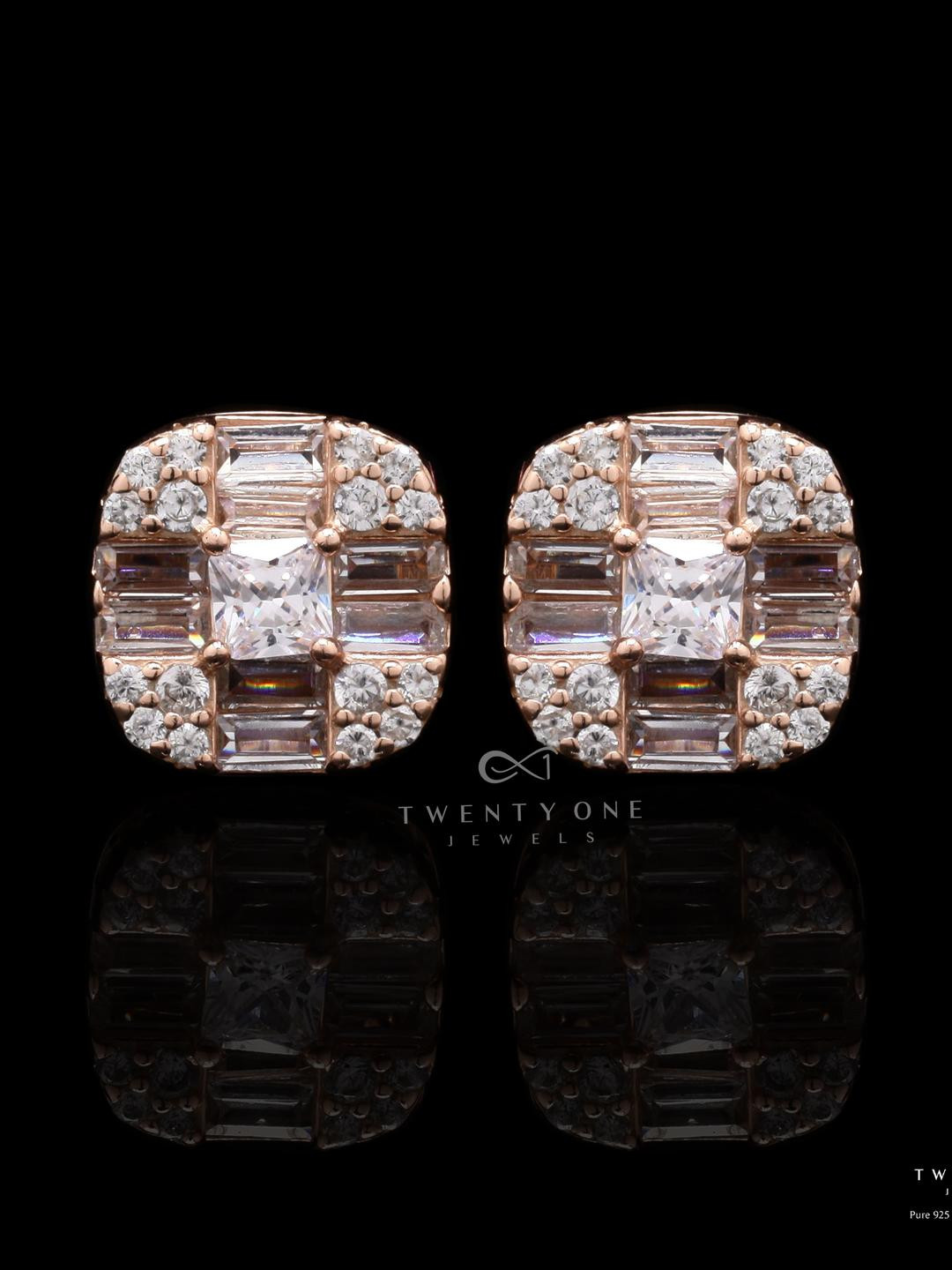 Rose Gold Diamond Studded Talia Stud on 925 silver