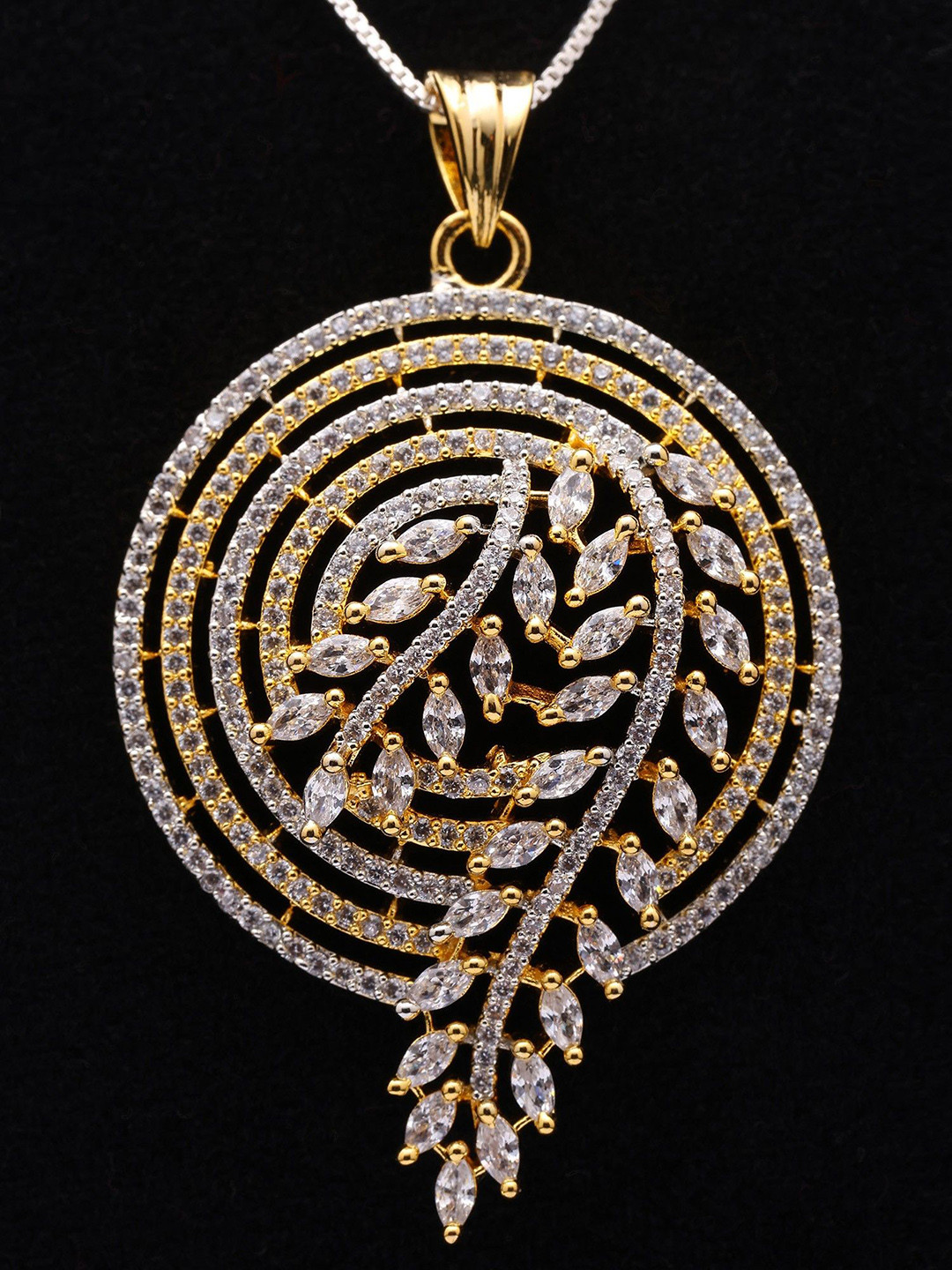 Exotic India Artificial Stones-Studded Leaf Design Jewellery Set