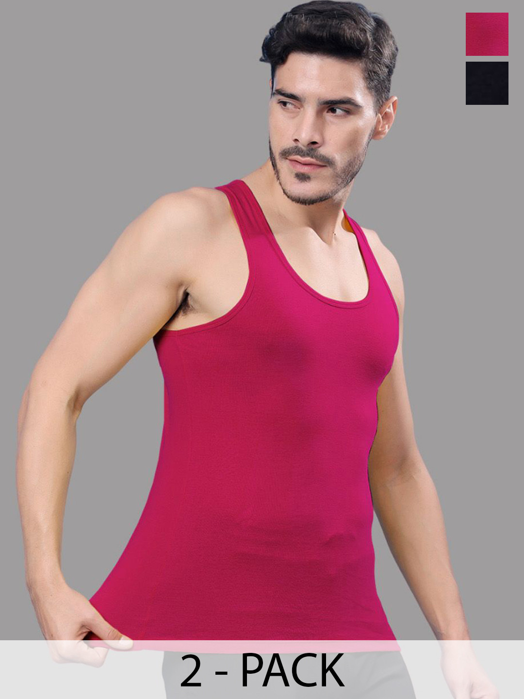 FBA Men Pack Of 2 Ribbed Pure Cotton Gym Vests