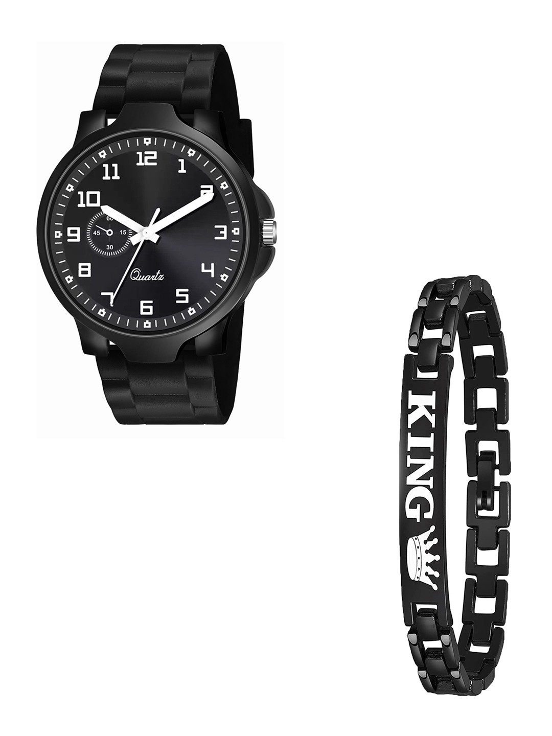 Gopal Shopcart Unisex Dial & Straps Analogue Watch Gift Set 3Kan 1001BLK NEW PU K Bracelet