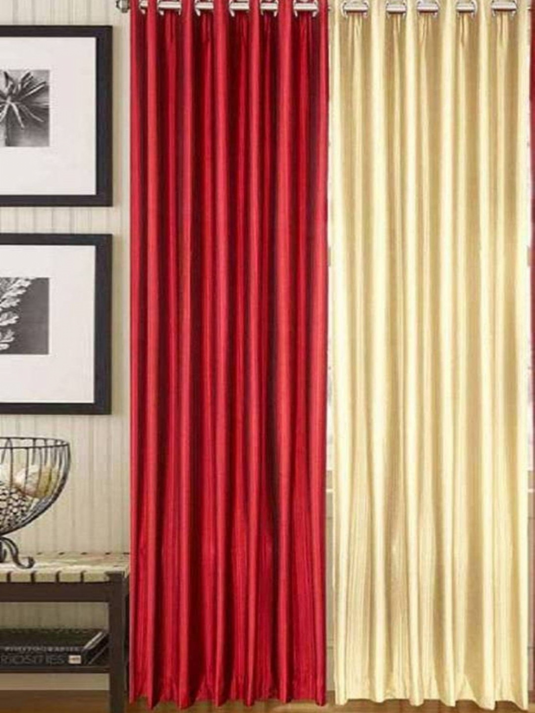 BELLA TRUE Red & Cream-Coloured 2 Pieces Door Curtains