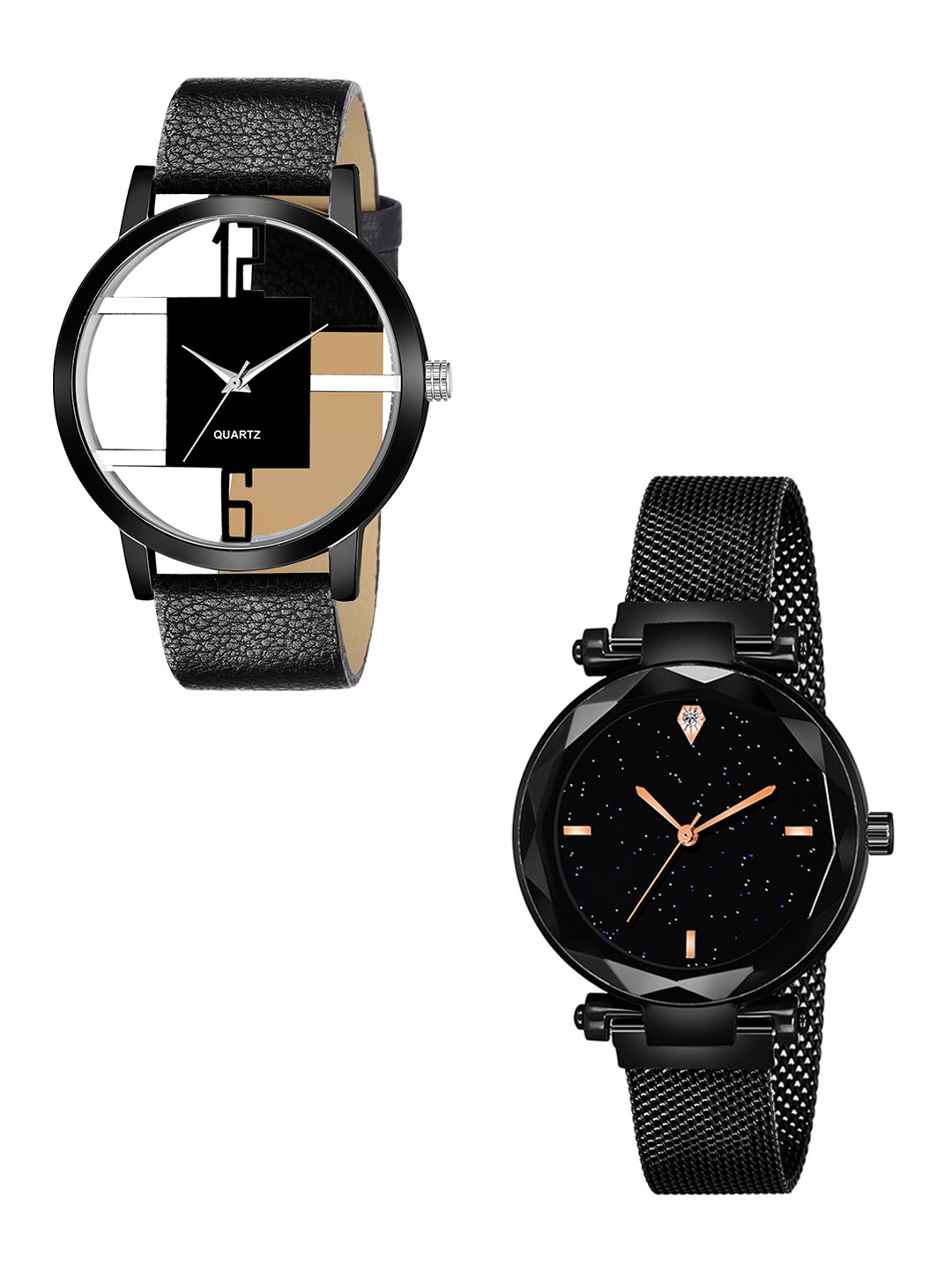 Gopal Shopcart Unisex Pack Of 2 Analogue Watch GR_1050_6to12_openblack_379_Black_4