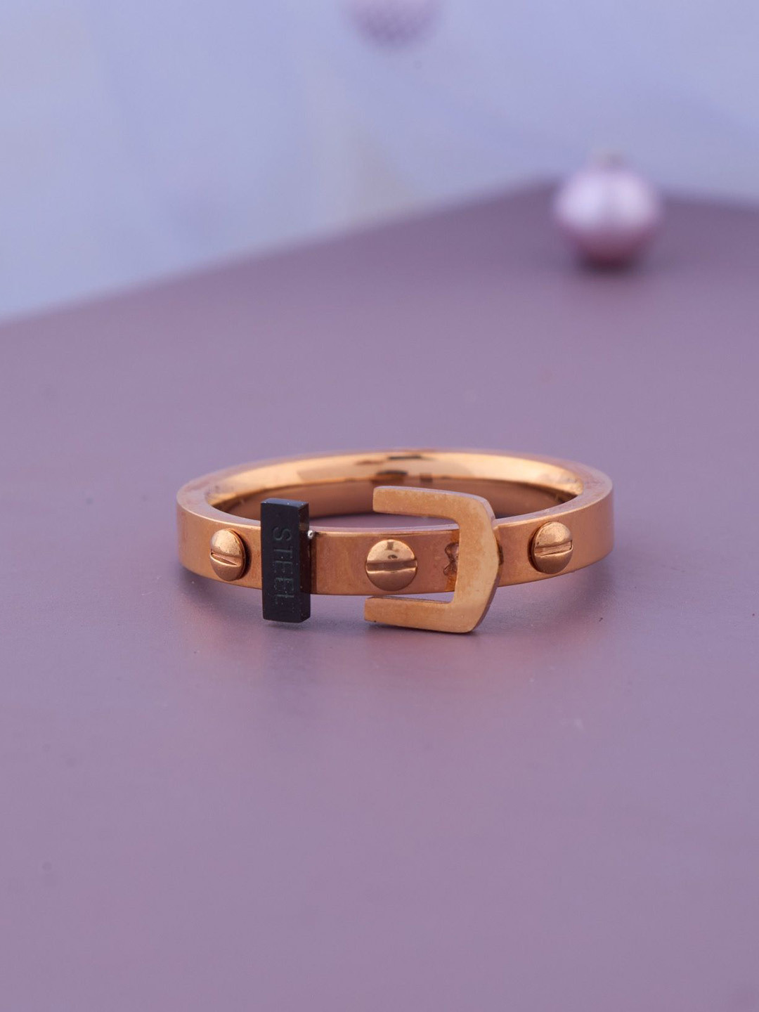 GC PREMIUM JEWELLERY  Rose Gold-Plated Belt Buckle Ring With Screw Detailing  Finger Ring