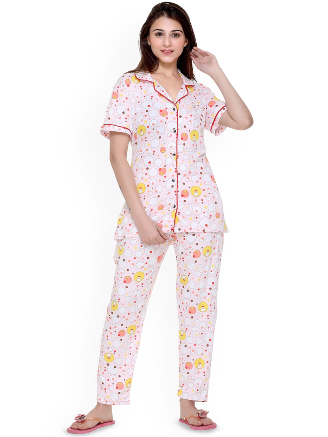 WOOL 4U Women Geometric Printed Shirt & Pyjamas Night Suits