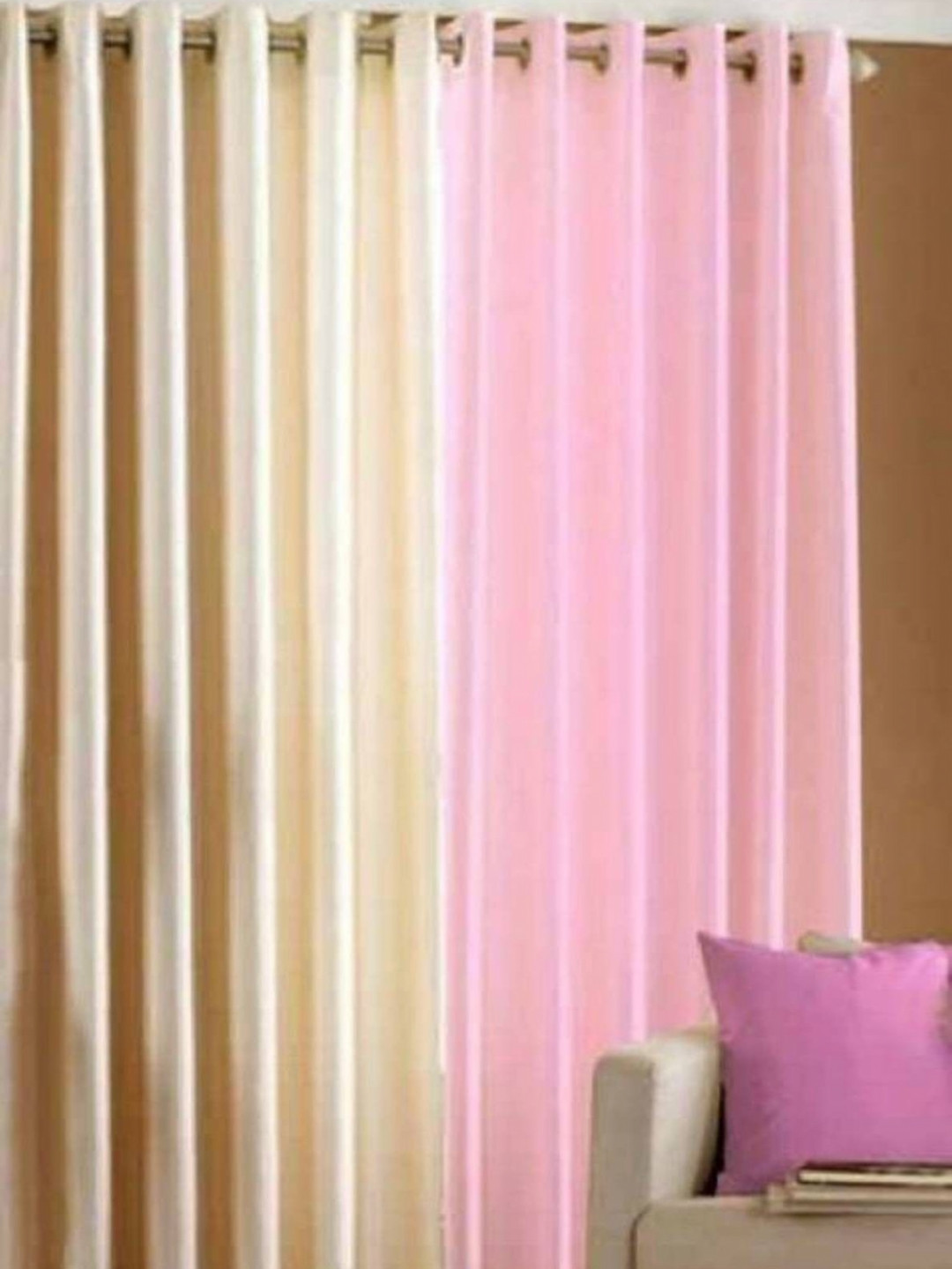 BELLA TRUE Pink & Cream 2 Pieces Long Door Curtains