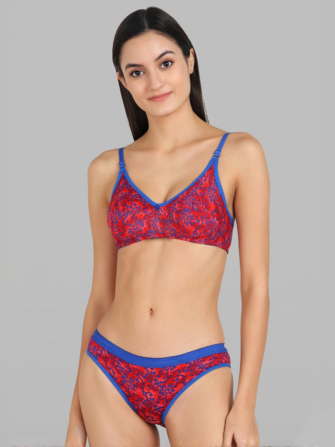 Women Red Cotton Bra Panty Set for Lingerie Set Undergarments Pack of 1