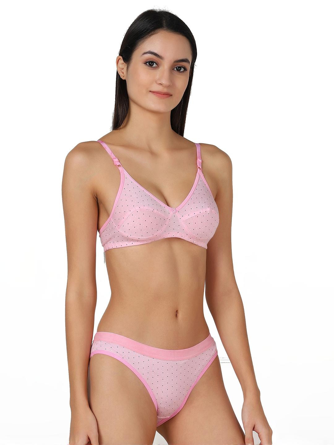 Women Pink Cotton Bra Panty Set for Lingerie Set Undergarments Pack of 1