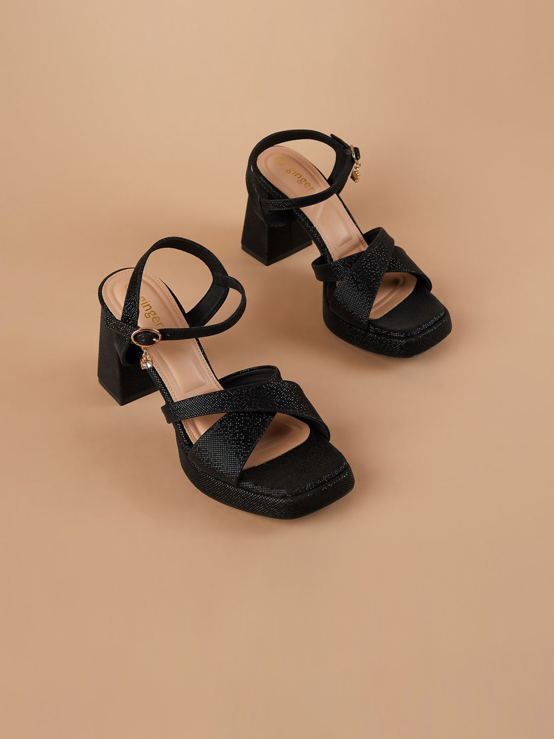 Ginger by Lifestyle Women Patterned Criss-Cross Strap Block Heel Sandals