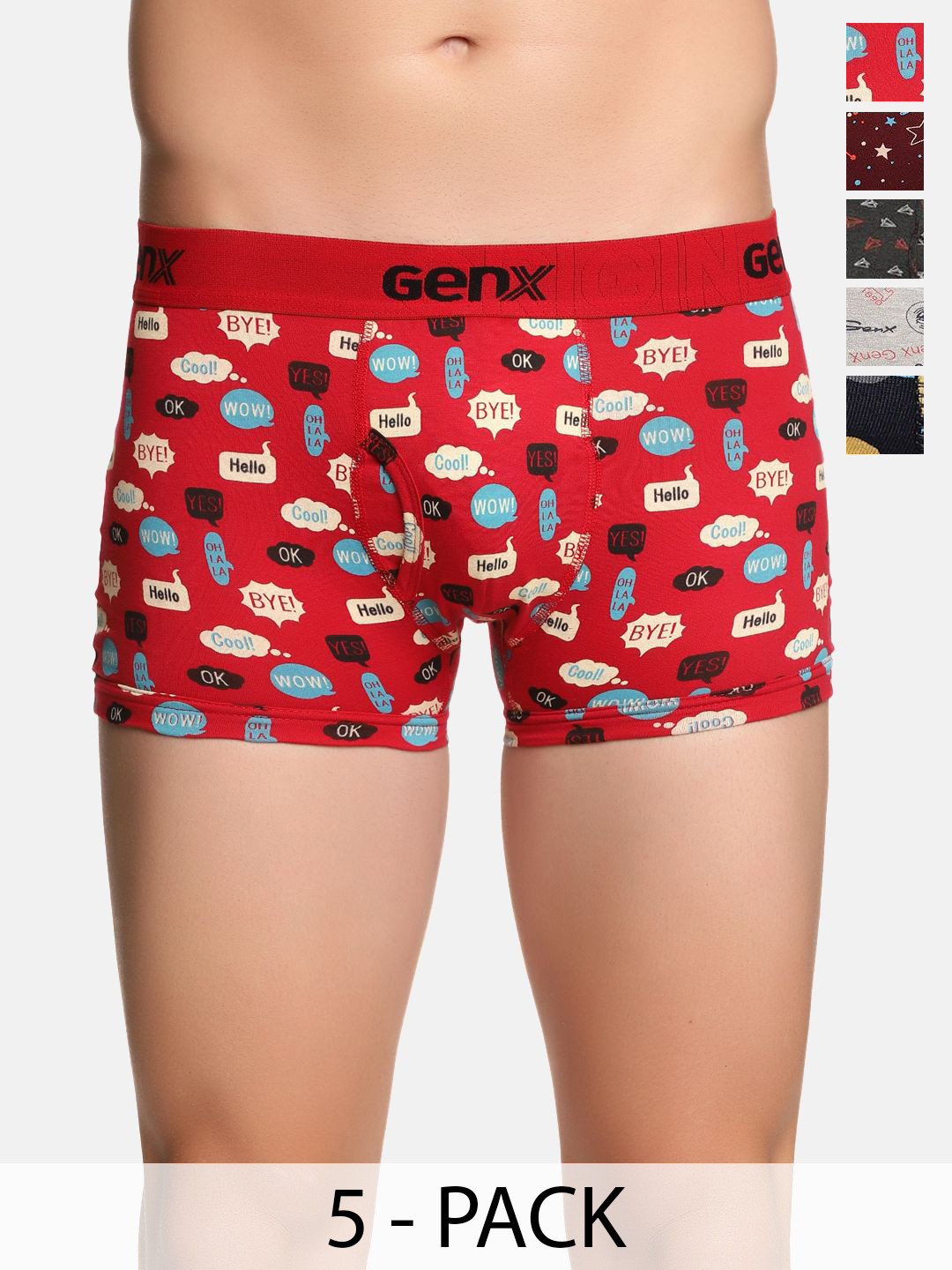 Genx Men Pack Of 5 Assorted Printed Long Trunks Genx-Jazz-Printed-Drawer-OE-5