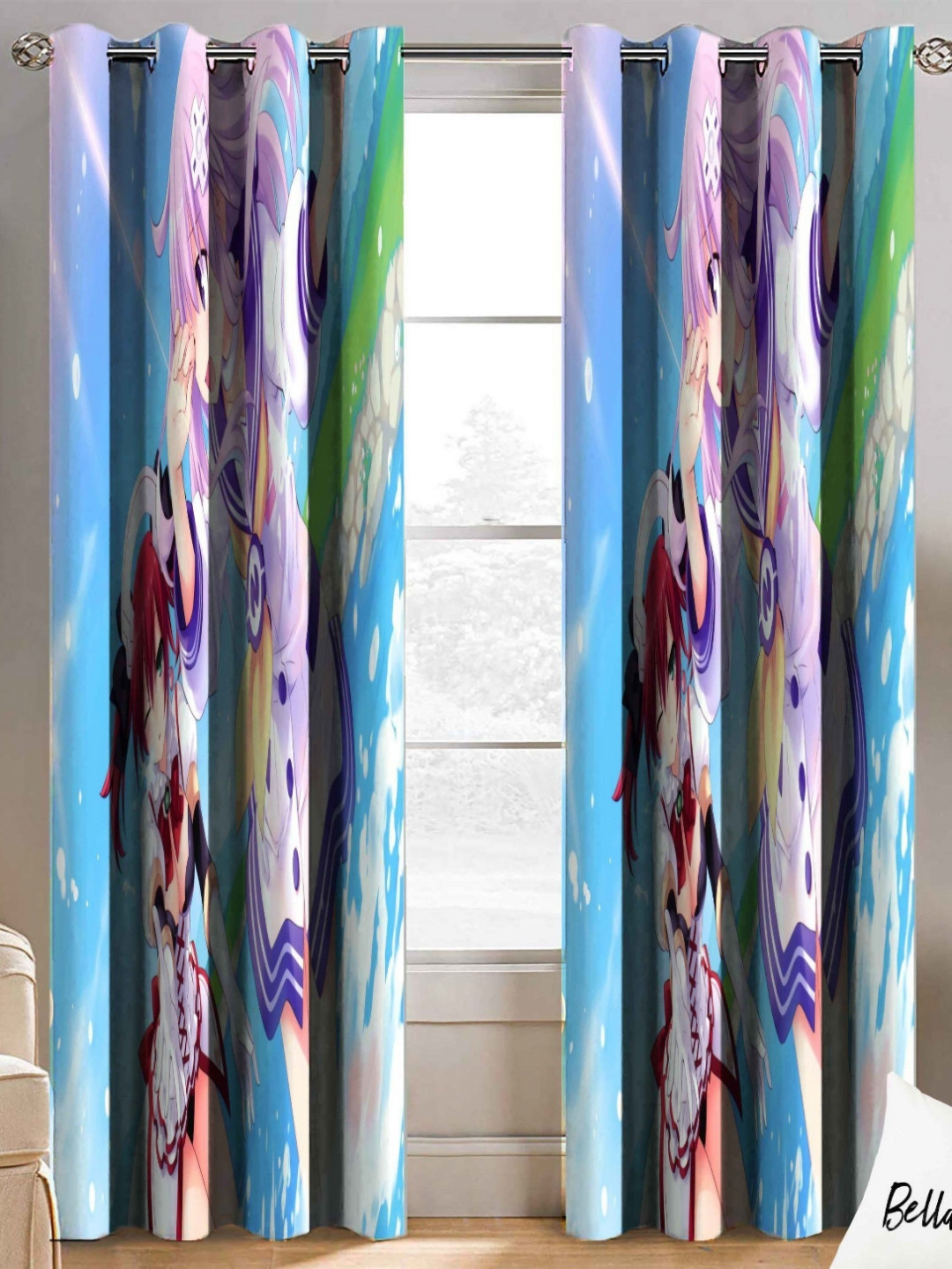 BELLA TRUE Blue & Green 2 Pieces Cartoon Characters Printed Long Door Curtains