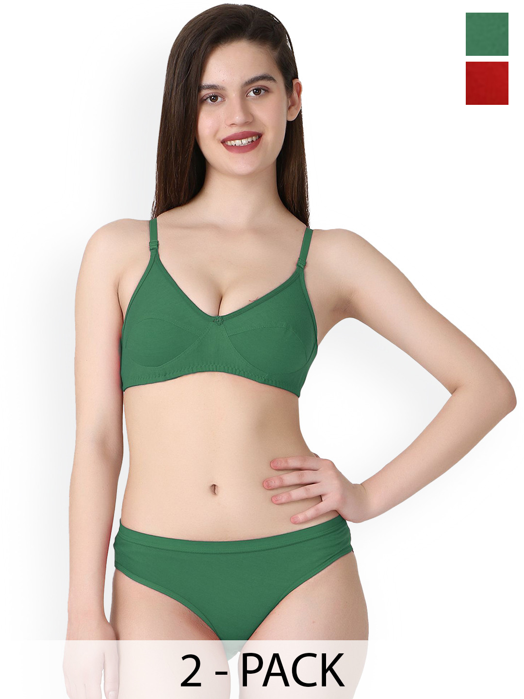 Samvar Pack Of 2 Cotton Non Padded Lingerie Set B-Ruchi-Sett_R,G