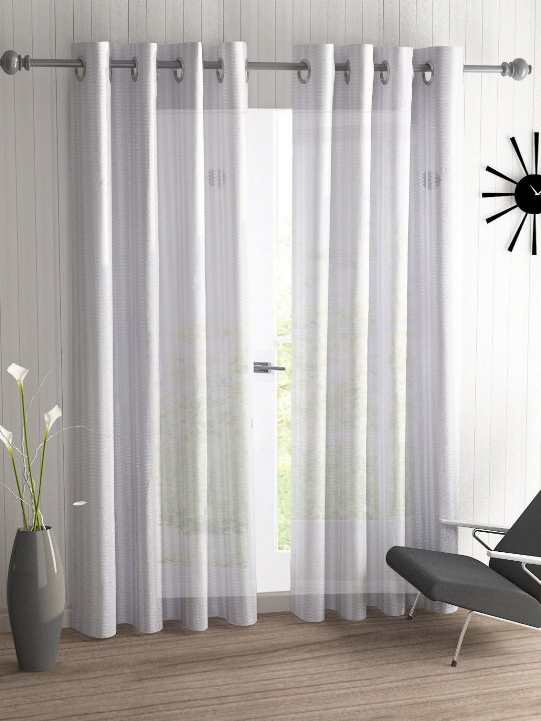 BELLA TRUE White 2 Pieces Transparent Long Door Curtains