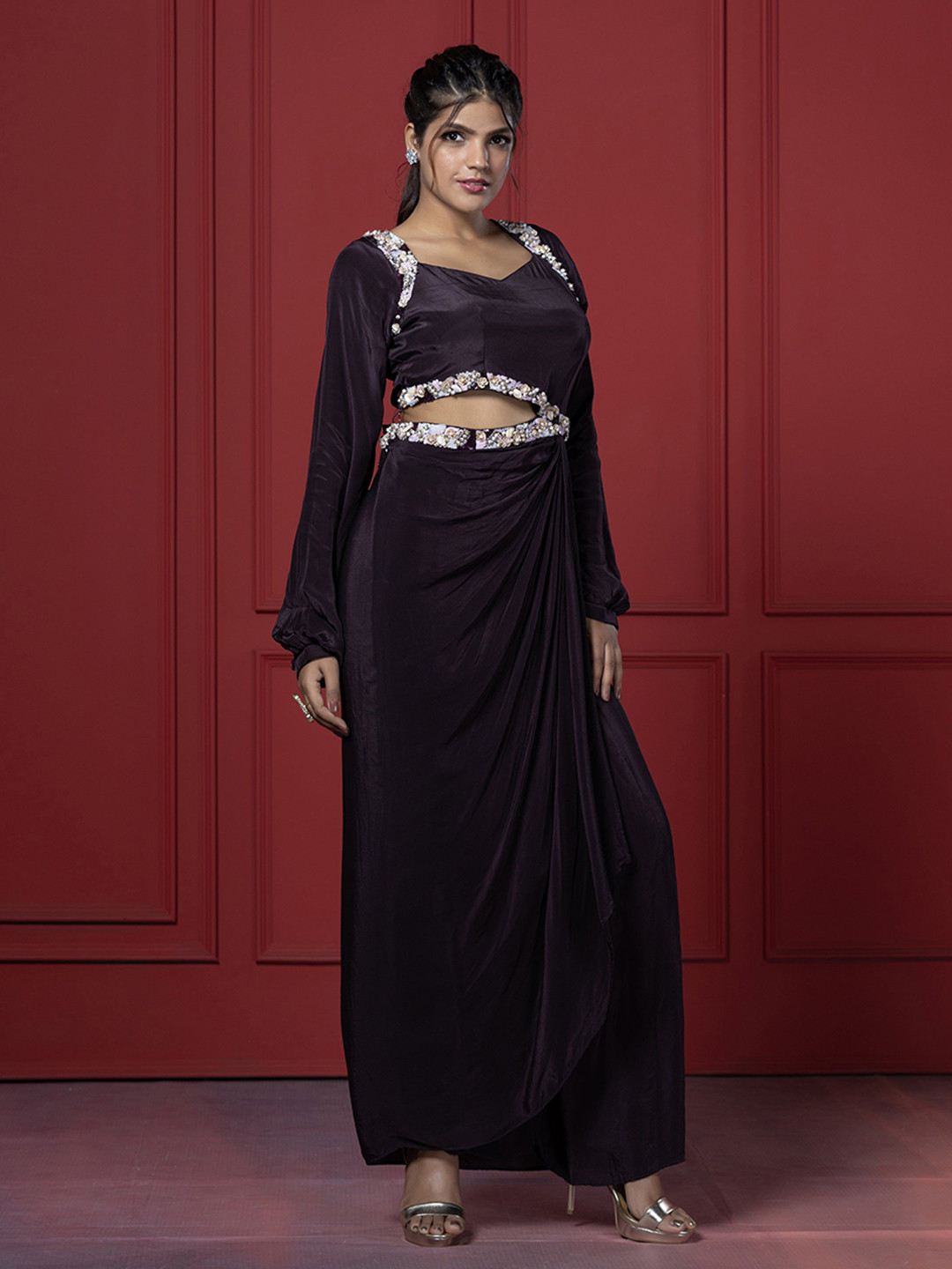 GloballyRonakRBafna Embellished Cut-Outs Maxi Dress