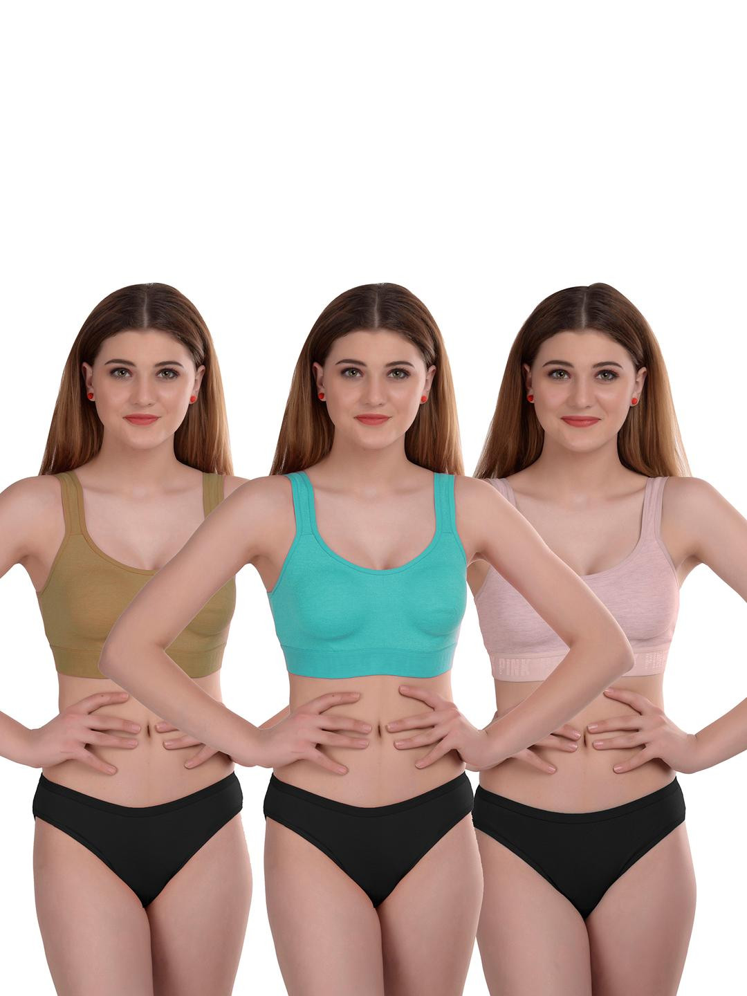 Women Grey,Blue,Brown Cotton Bra Panty Set for Lingerie Set Undergarments Pack of 3