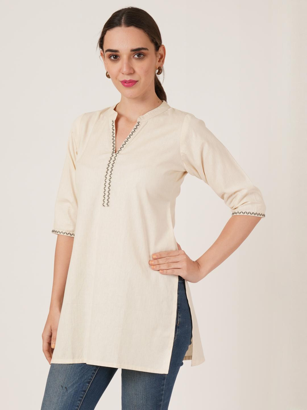 Women's Cotton Embroidered Short Kashmiri Kurta