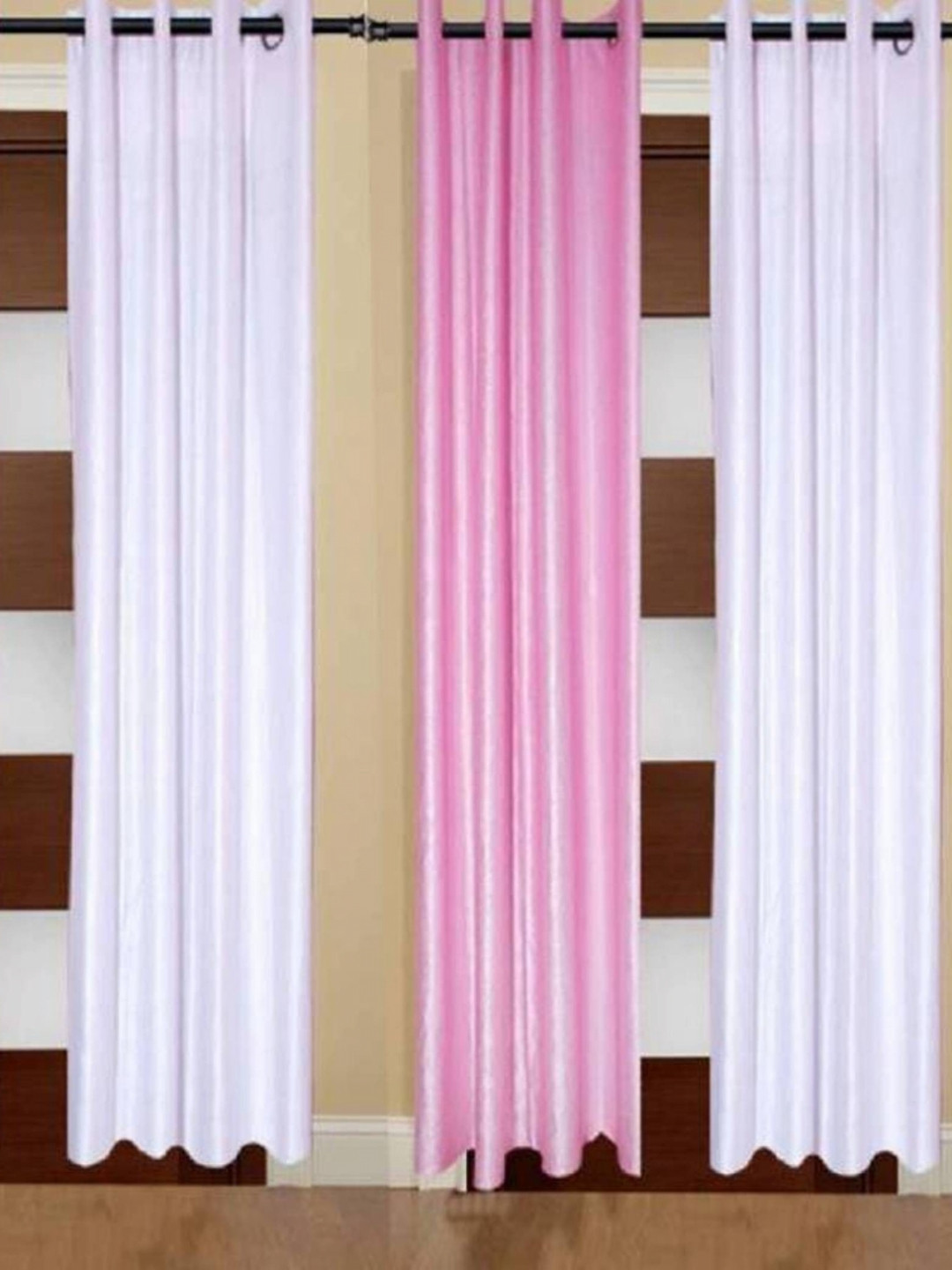 BELLA TRUE White & Pink 3 Pieces Door Curtains