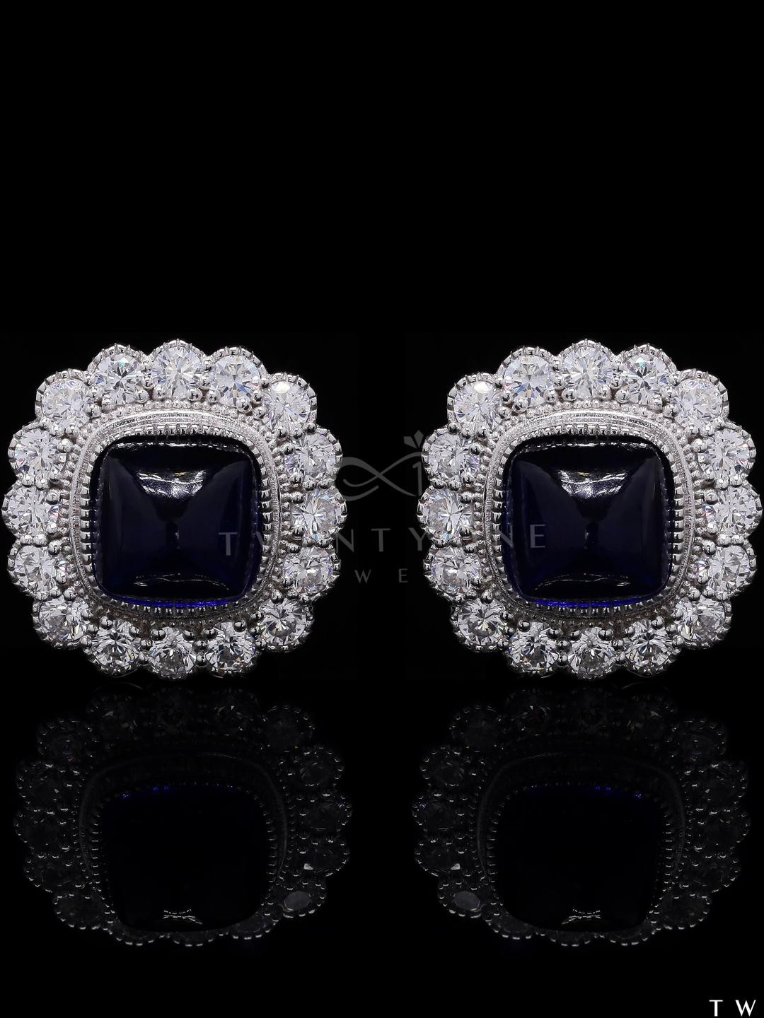 Premium Hydro Blue Sapphire Cabochon Tara Stud Earrings with Premium Screw Backs on Pure 925 Silver