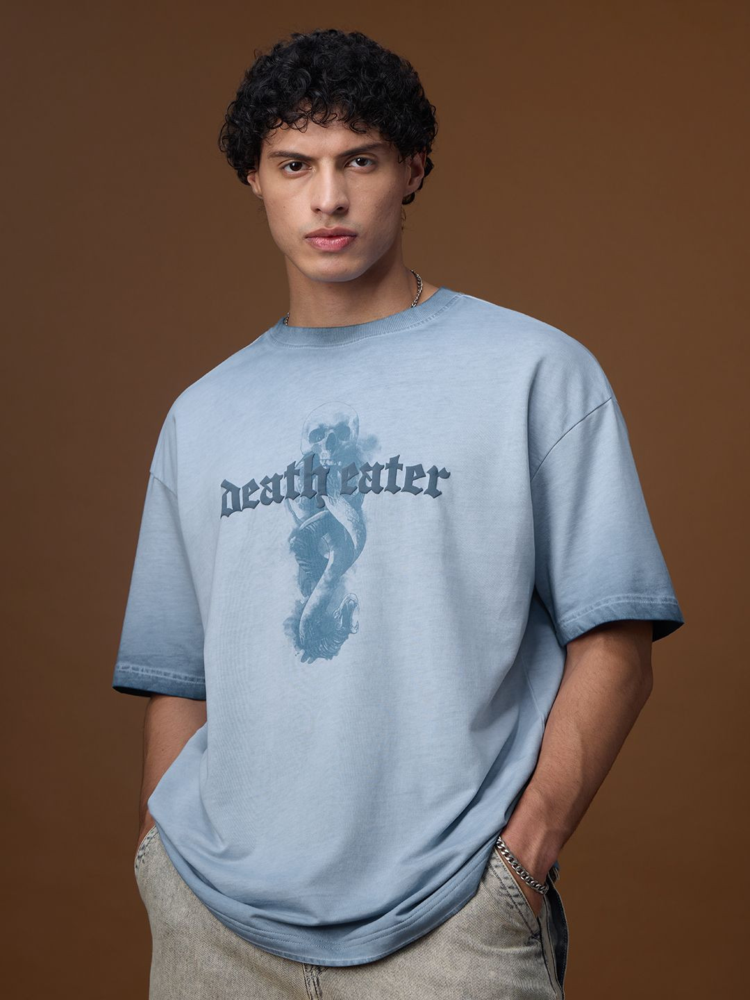 The Souled Store Harry Potter Morsmordre Men Printed Drop-Shoulder Sleeves Cotton T-shirt