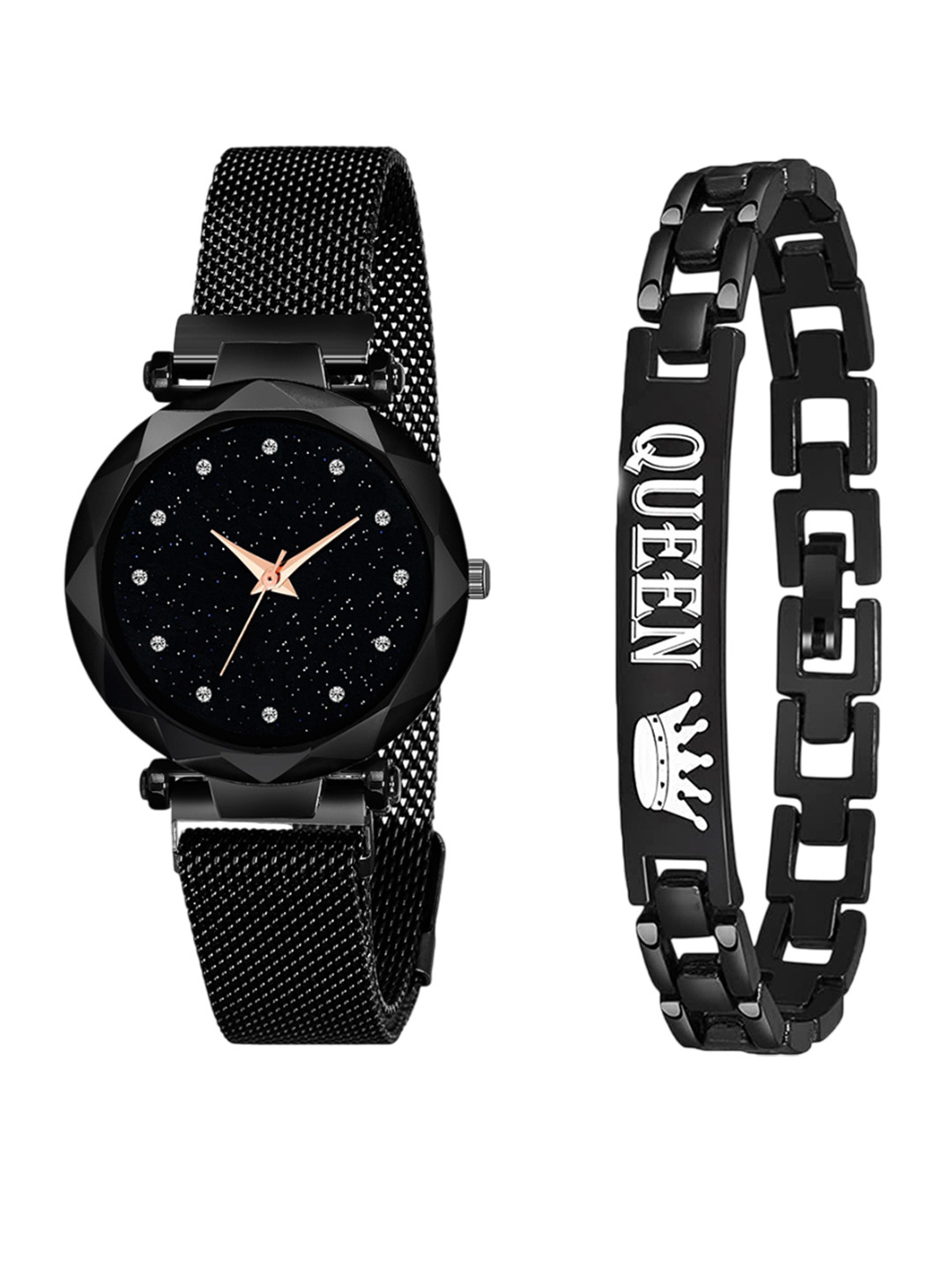 Gopal Shopcart Unisex Embellished Analogue Watch With Bracelet - GR_379_Black_12 Queen