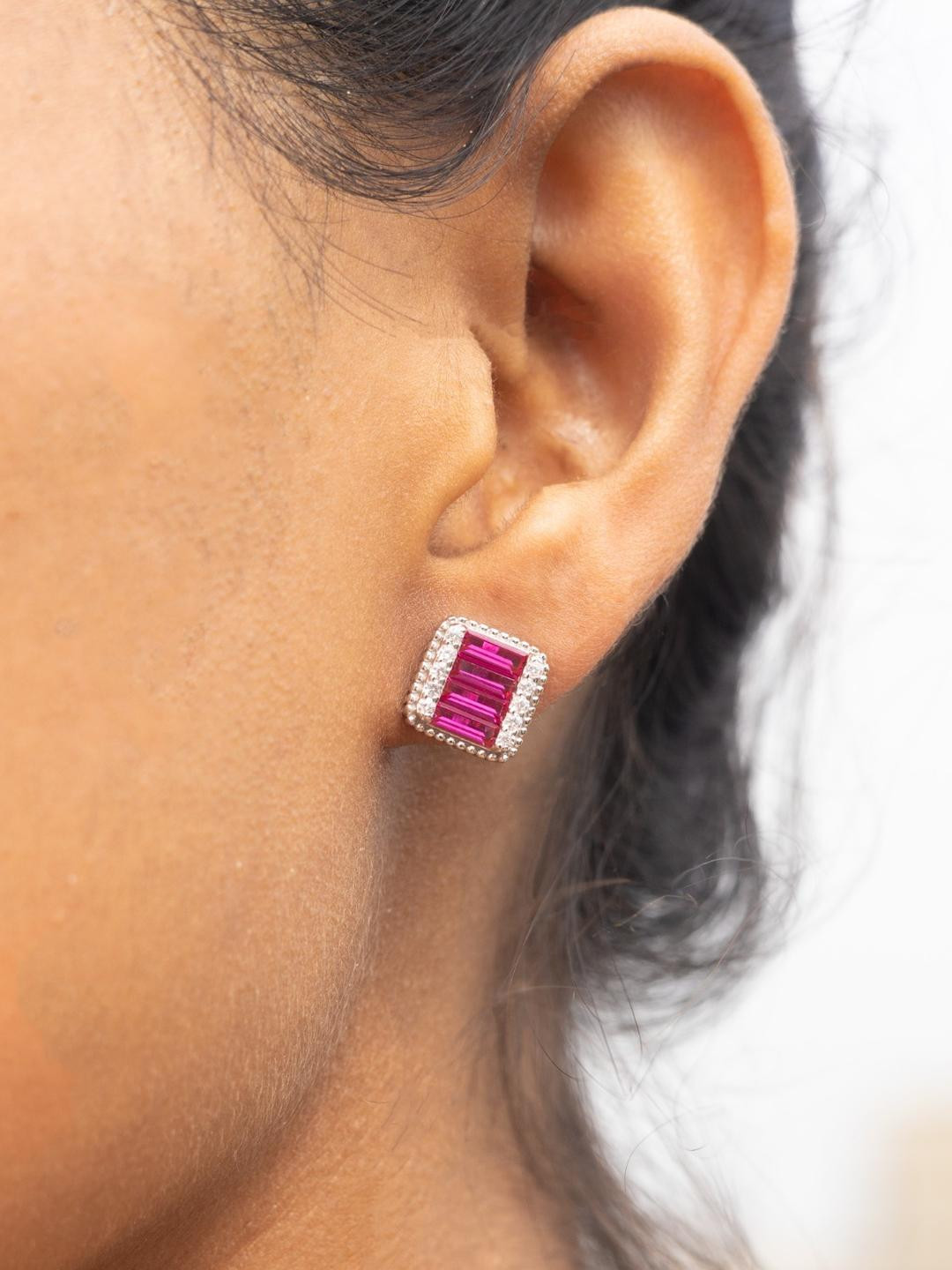 Caesar Ruby and Diamond Studs on Pure 925 Silver