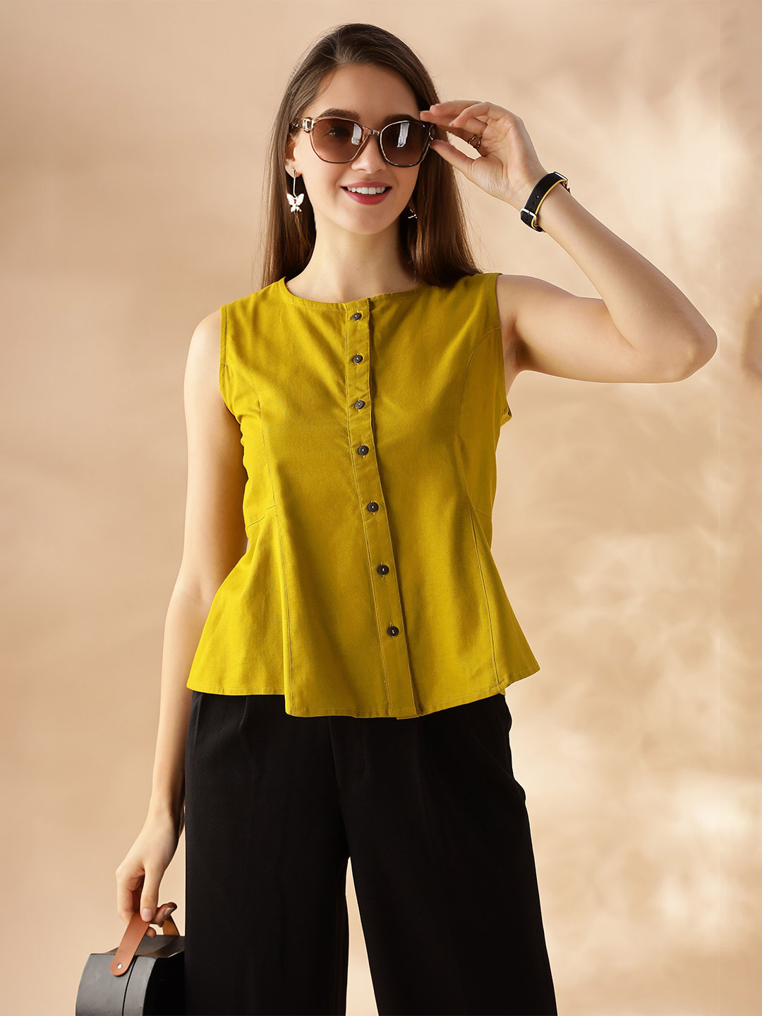 Anouk  Women Sleeveless Front Open Pure Cotton Top