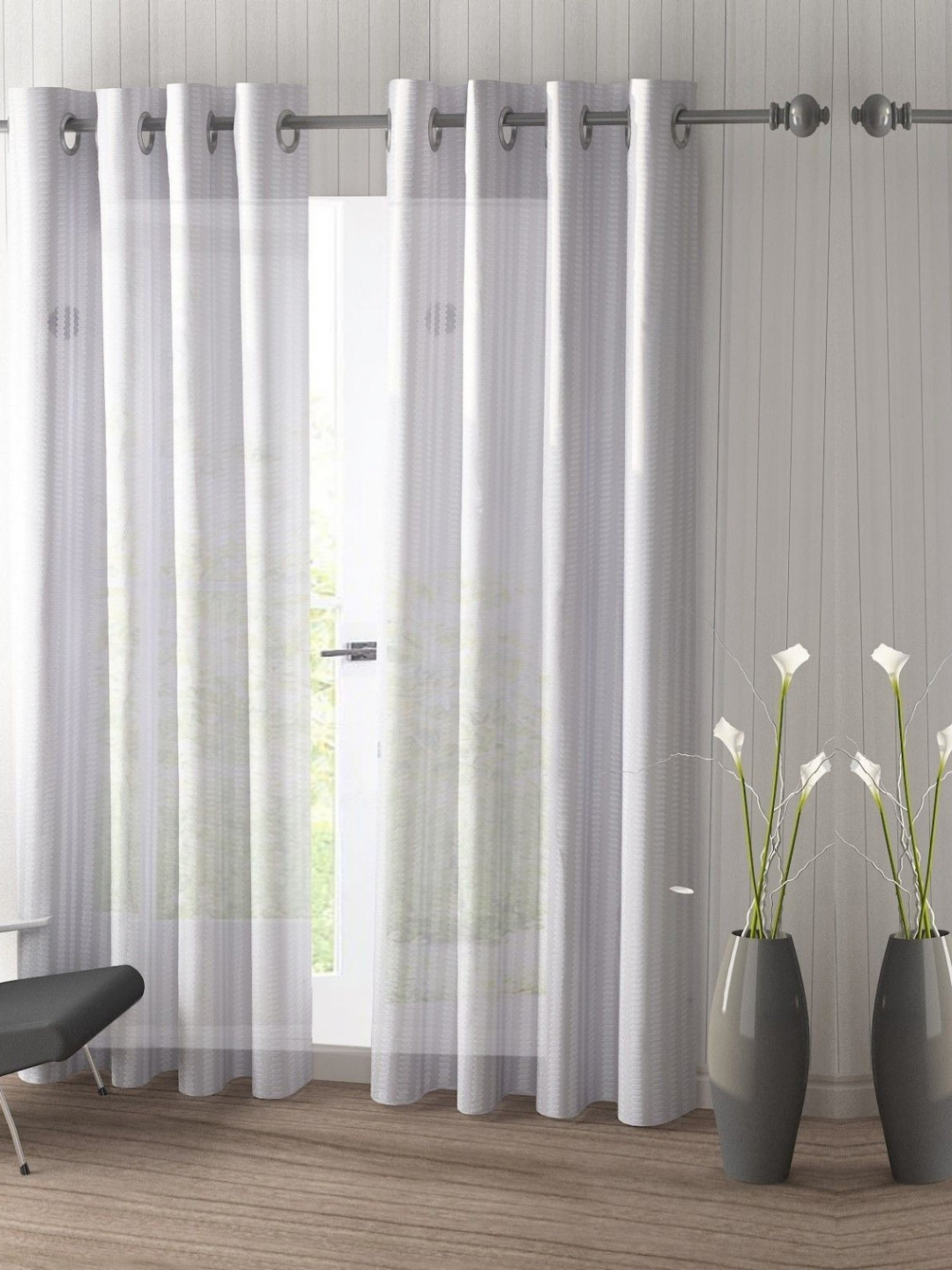 BELLA TRUE White 4 Pieces Self Design Window Curtains