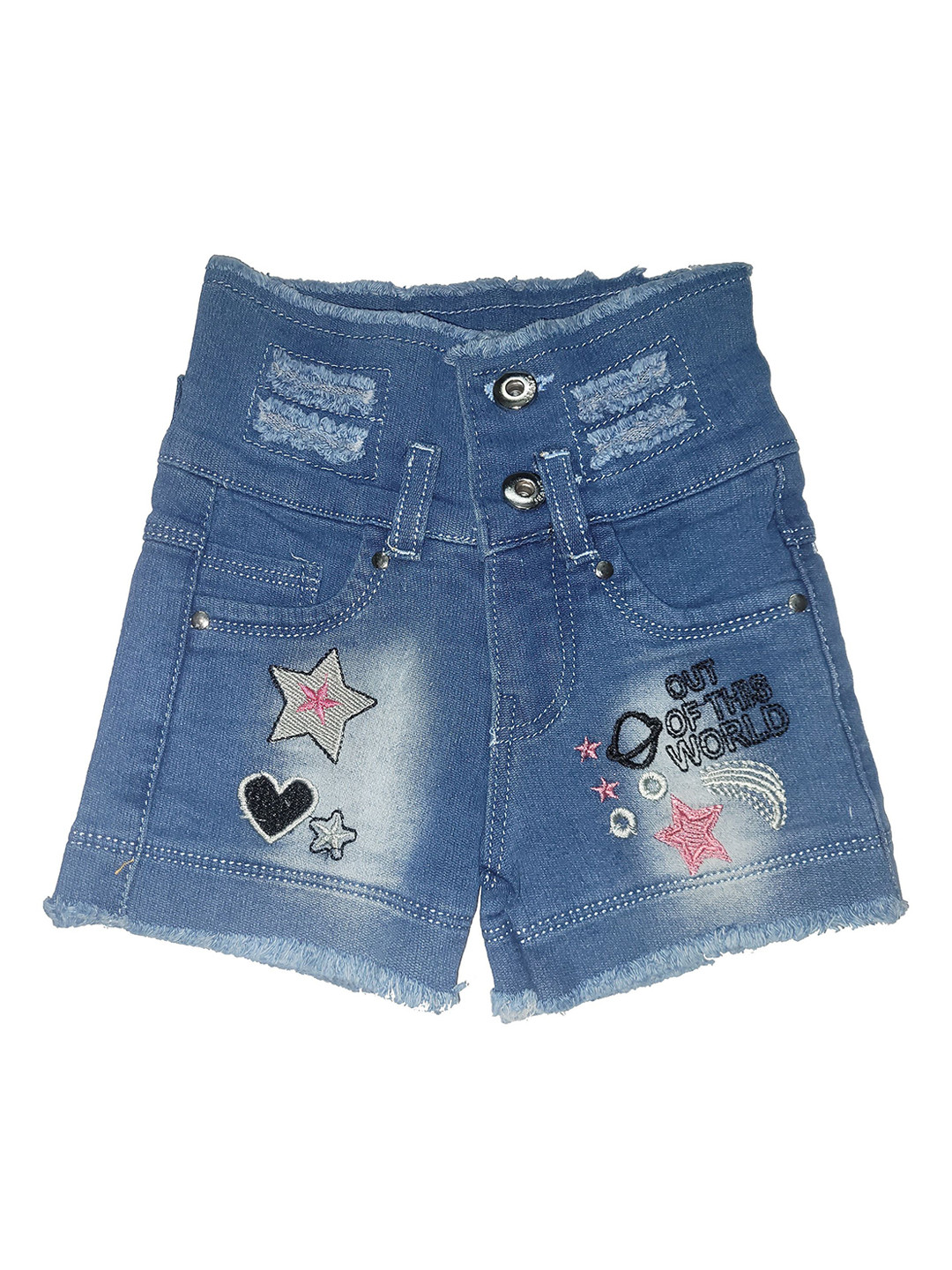 Miss & Chief Girls Blue Graphic Printed Denim Causal Shorts