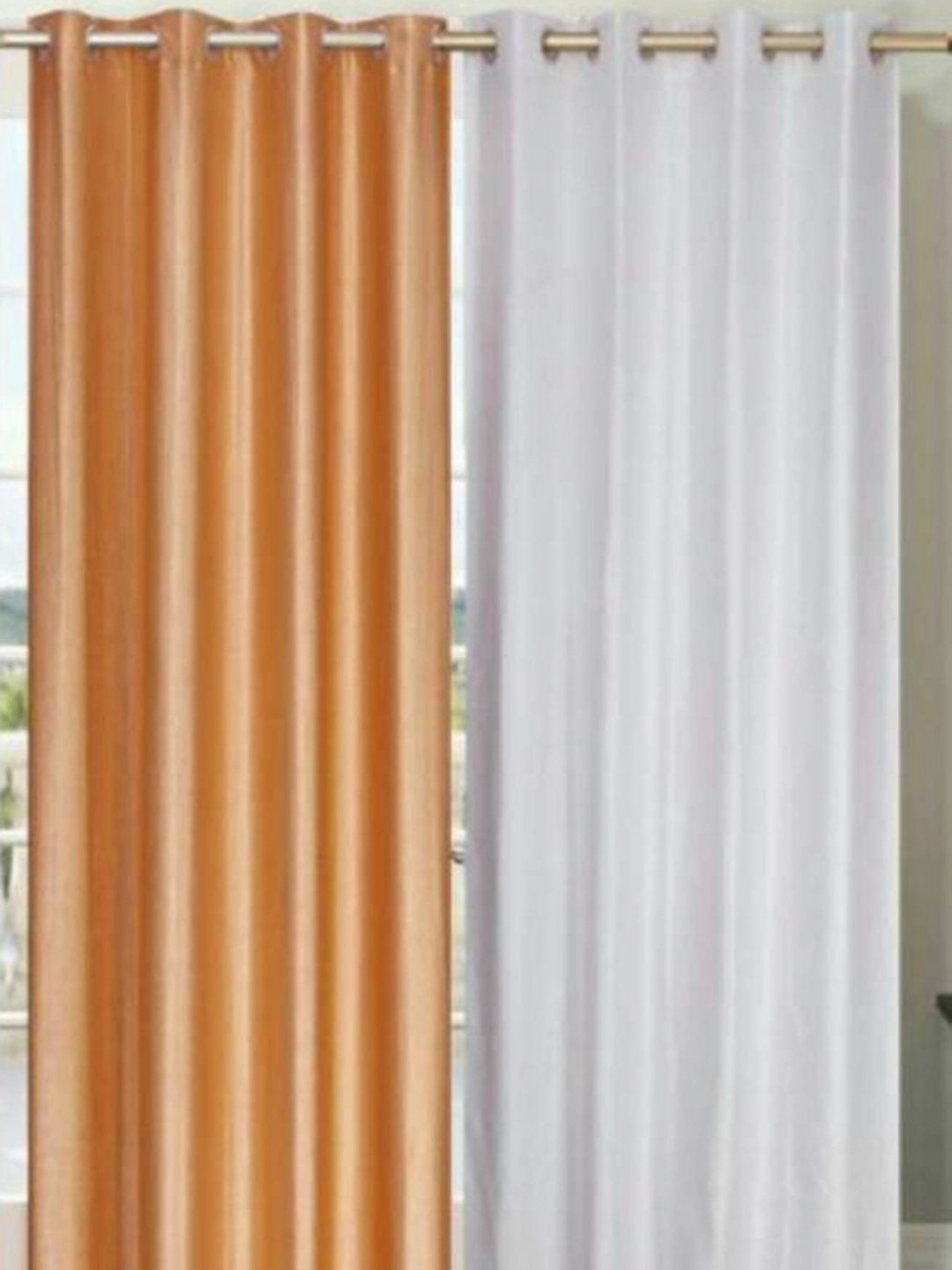 BELLA TRUE White & Cream-Coloured 2 Pieces Long Door Curtains