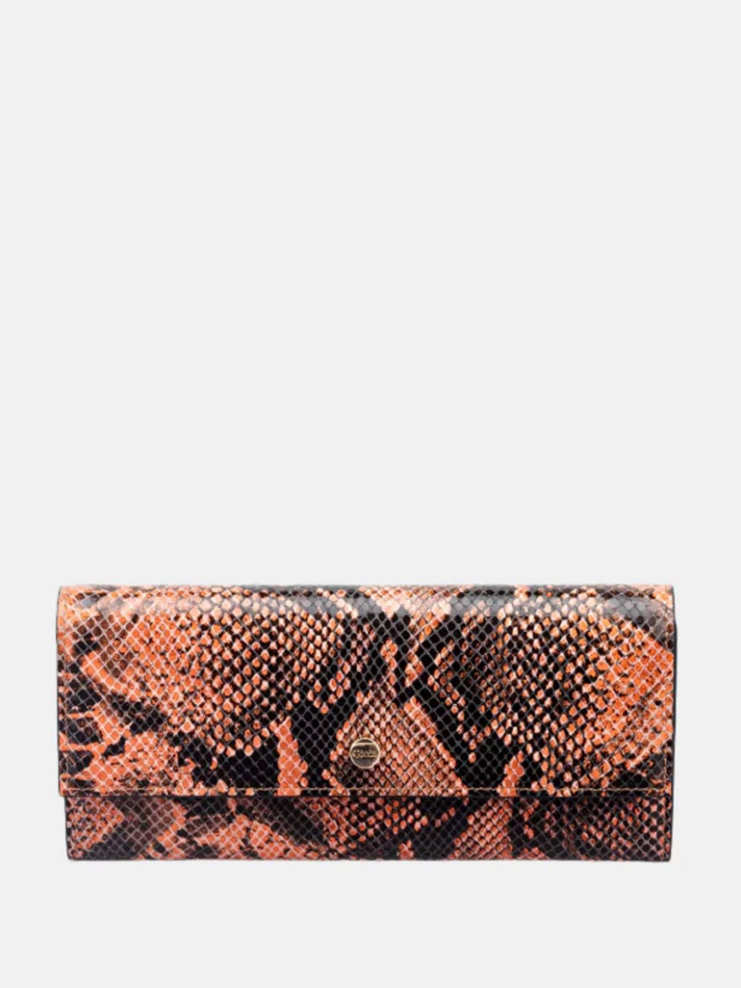 GIOIA Women Orange Leather Faux Python Flapover Clutch with RFID