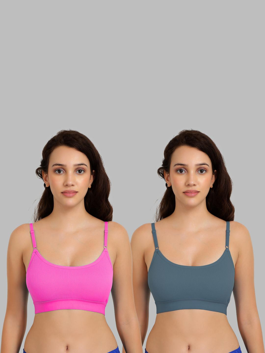 Women Cotton Pink,Dark Green Non Padded Non-Wired Lingerie Bra Sport wear Gym Crop Tank Top