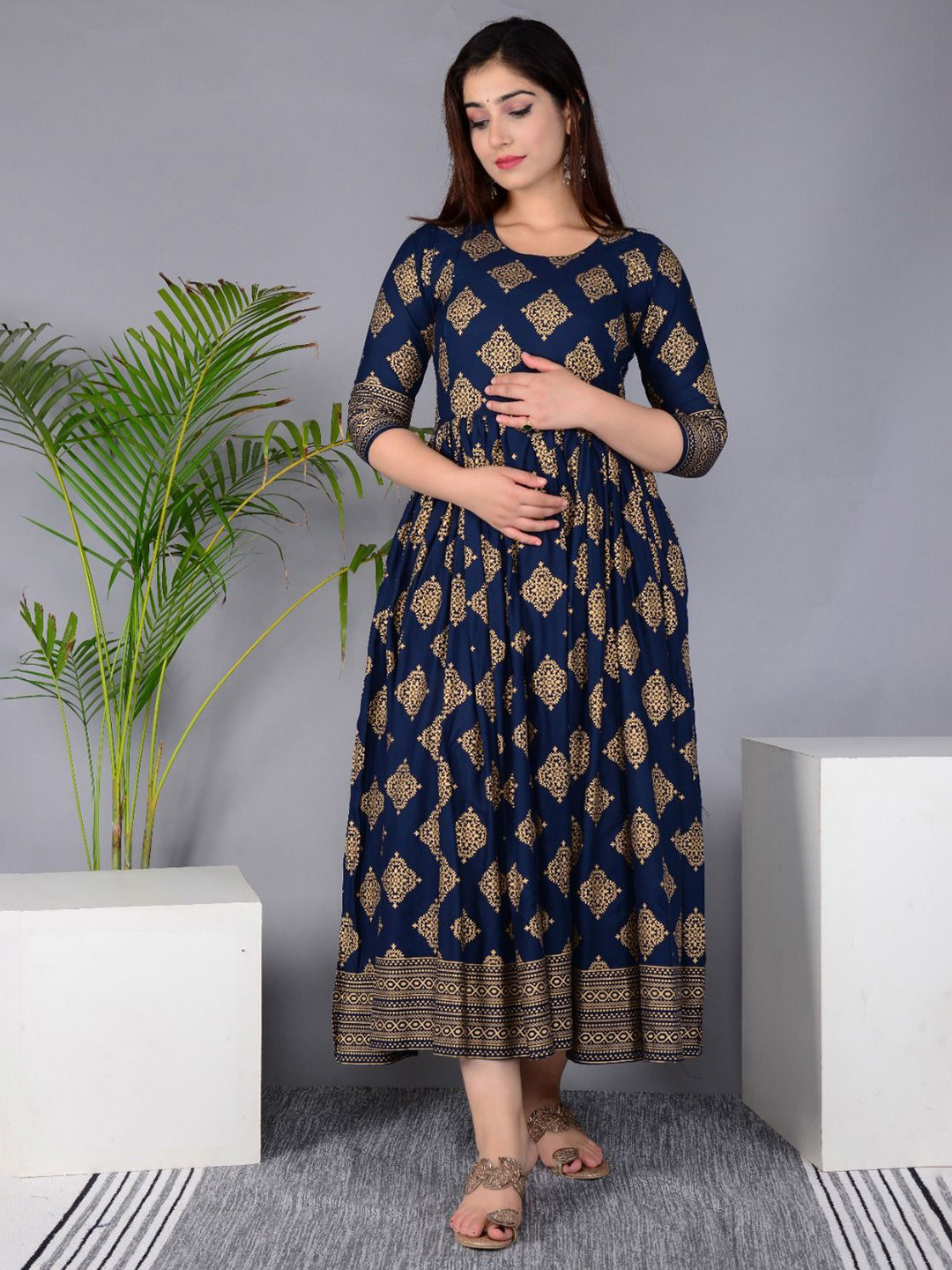 RANGEELO JAIPUR Women Ethnic Motifs Printed Maternity Anarkali Kurta